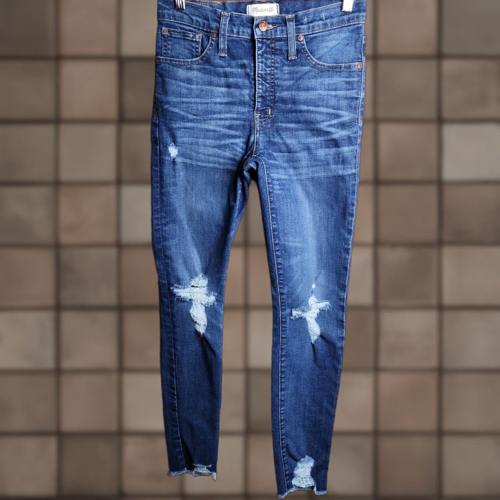 Madewell Madewell Jeans Womens 9" High Rise Distressed Skinny Jeans Blue 27 Regular Denim Cotton Blend 5-Pocket Size 27" / US 4 / IT 40 - 1 Thumbnail