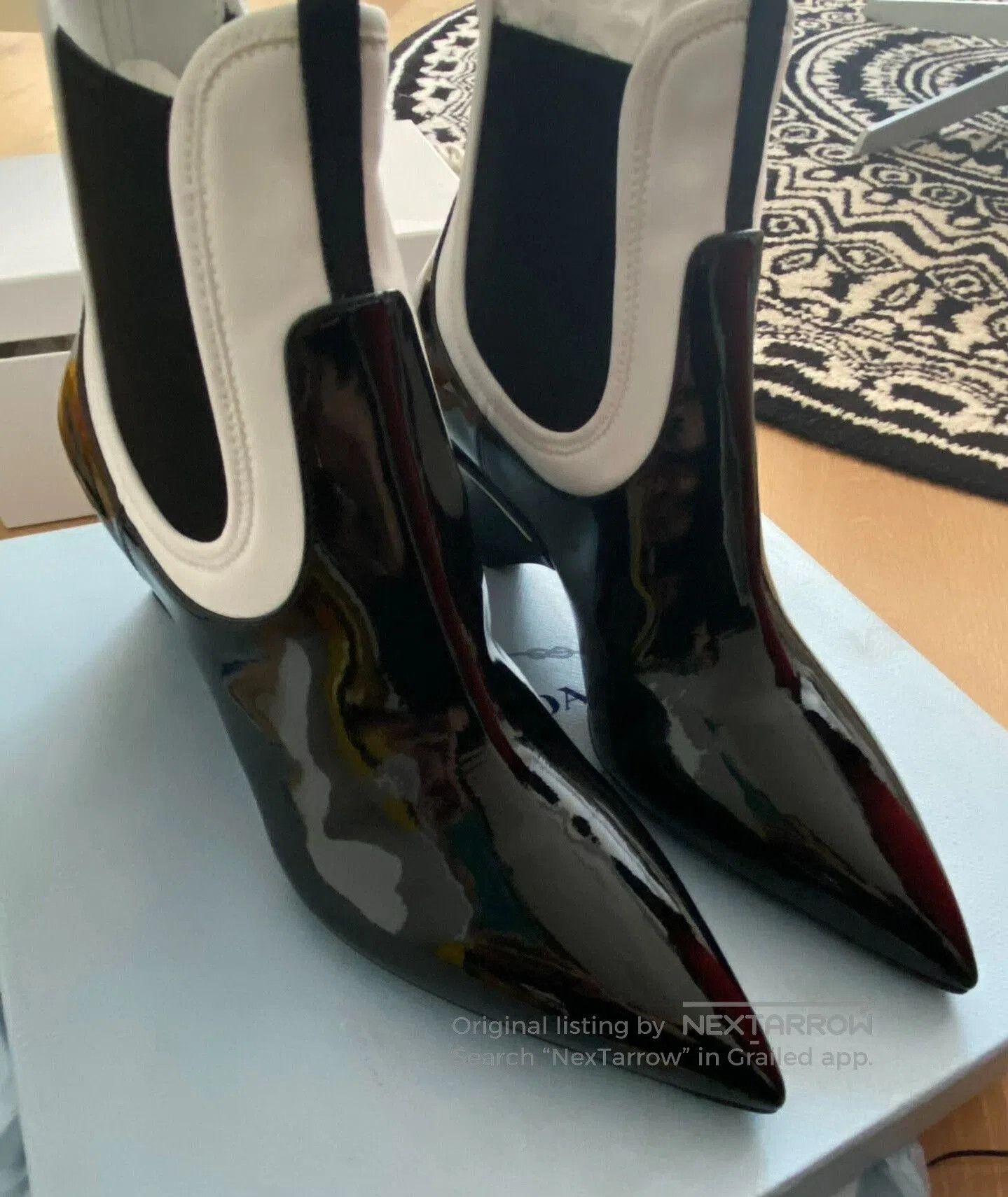 Prada Prada Black White Block Mid Heel Ankle Boots. Size US 8 / IT 38 - 2 Thumbnail