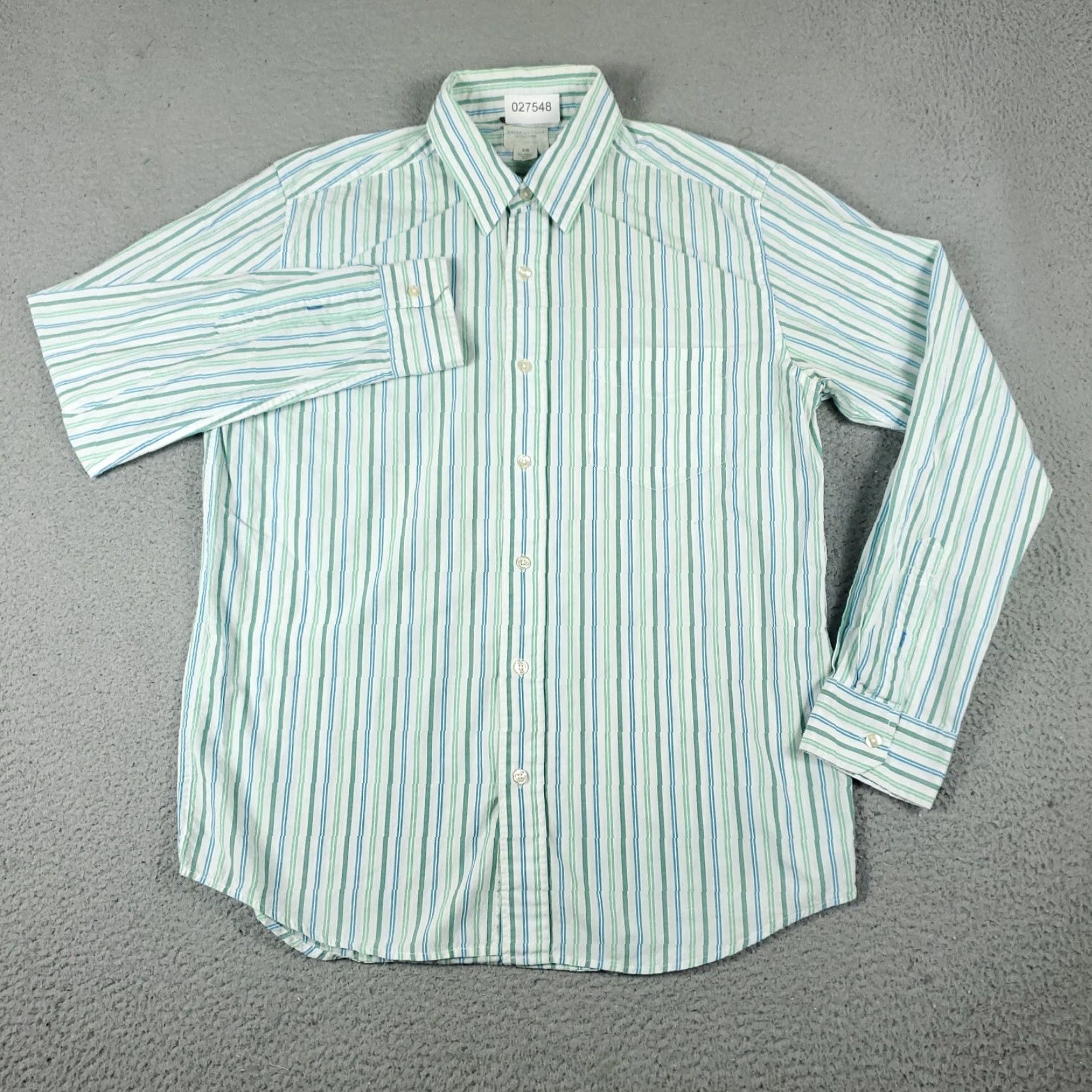 American Eagle Outfitters American Eagle Outfitters Shirt Mens Medium Green Blue Striped Collared Button-Up Long Sleeve Regular Fit Casual Business Formal Vintage No Size US M / EU 48-50 / 2 - 2 Thumbnail