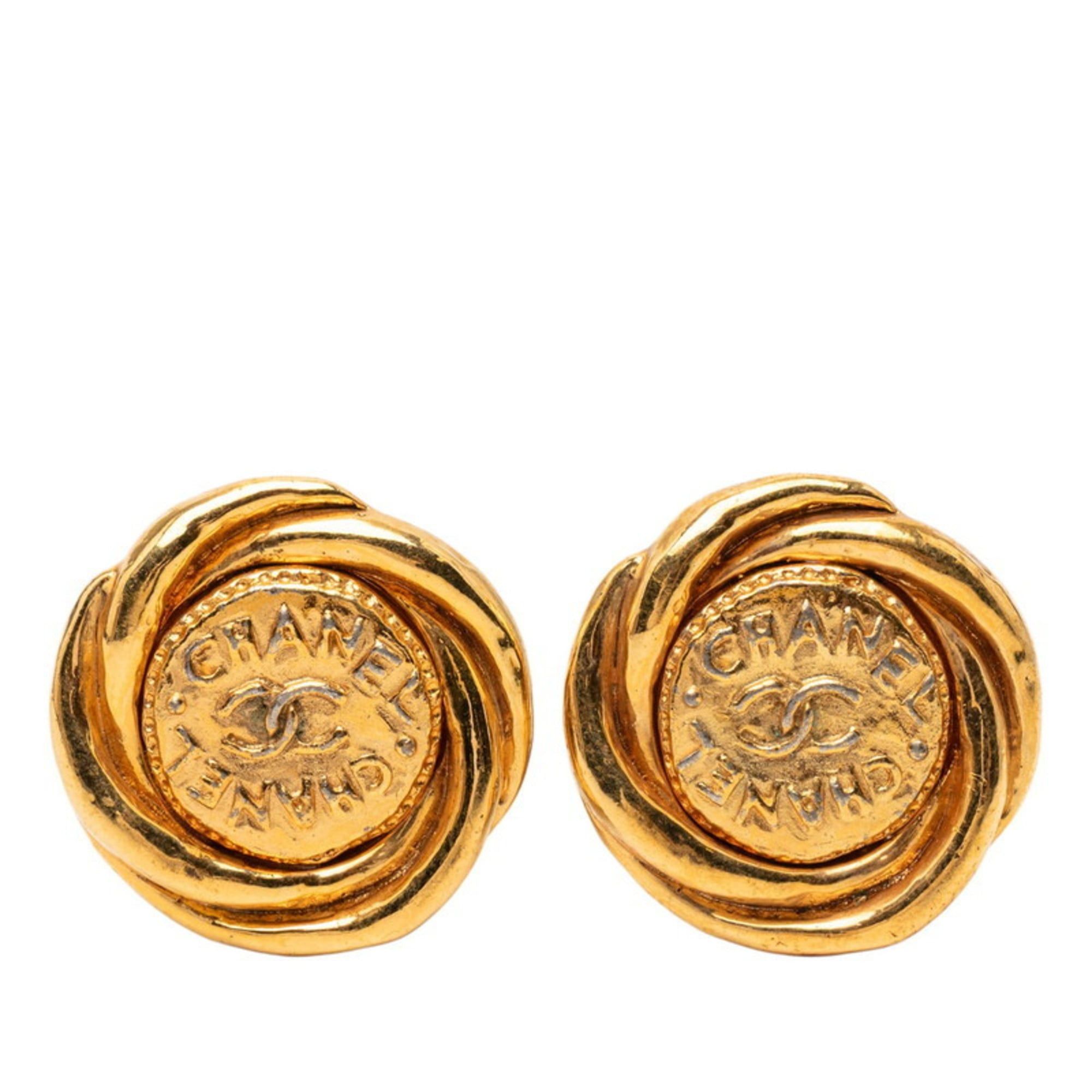 Chanel Vintage Logo Earrings, Gold Plated, Women's