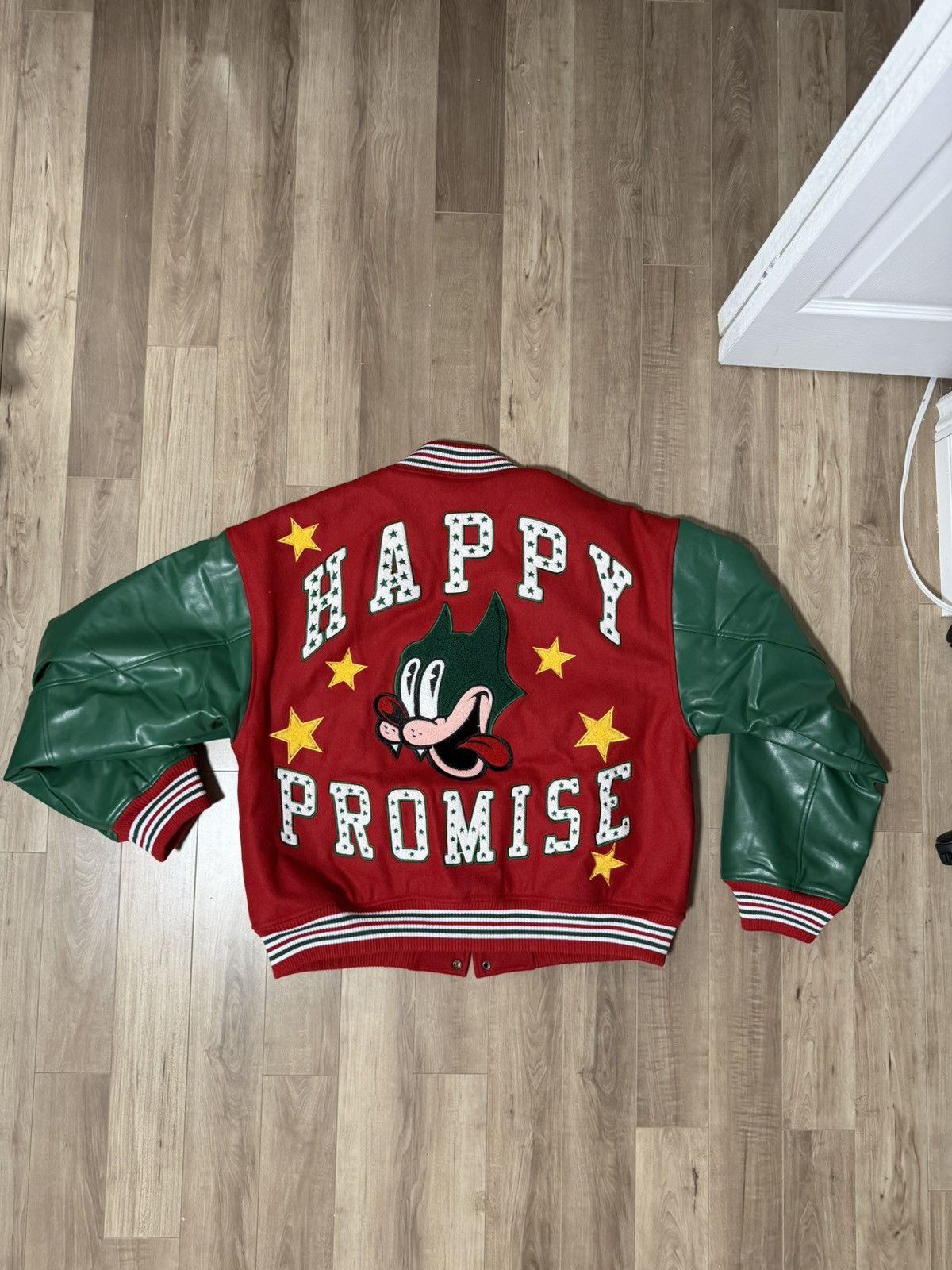 NO ID I’m Happy Promise “HAPPY ALLSTAR” Varsity Jacket Size US XXL / EU 58 / 5 - 1 Thumbnail