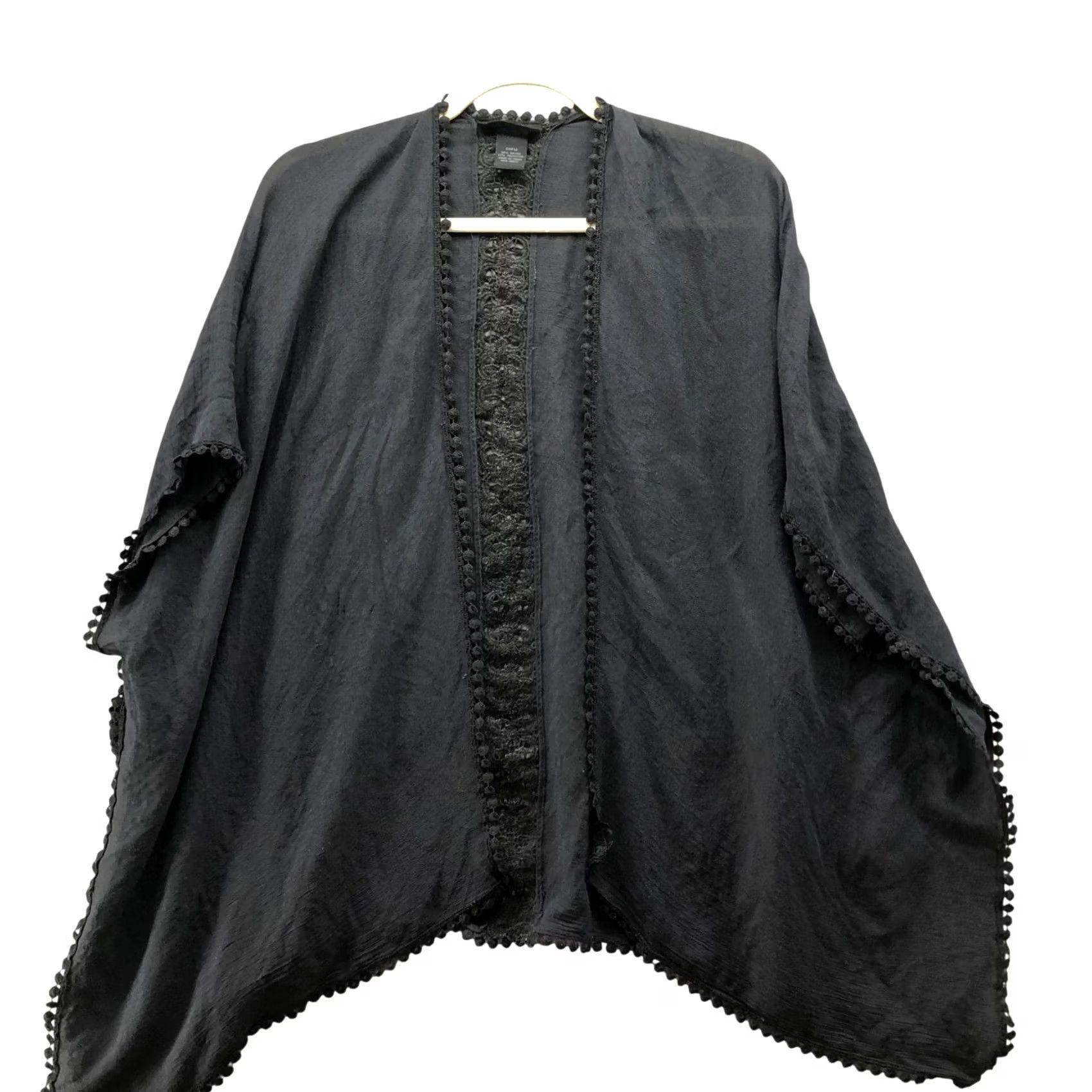 Steve Madden Steve Madden Kimono Cardigan Wrap Womens OS Black Lightweight Crochet Trim Cardigan Sleeve Short Open Front Casual Beach OSFM Size M / US 6-8 / IT 42-44 - 5 Thumbnail