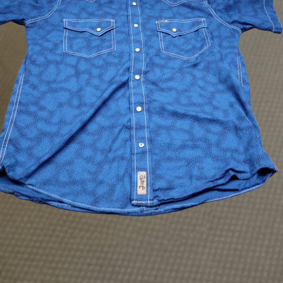 Vintage Rafter C Pearl Snap Shirt Mens Medium Blue Floral Western Short Sleeve Button-Down Pocketed Casual Workwear Size US M / EU 48-50 / 2 - 1 Thumbnail