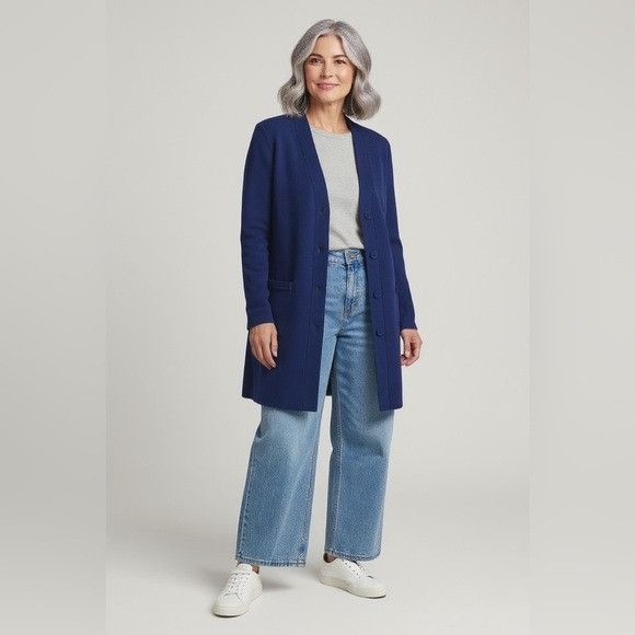 Talbots Talbots 100% Merino Wool Deep Blue Women's Cardigan Sweater Size L / US 10 / IT 46 - 1 Thumbnail