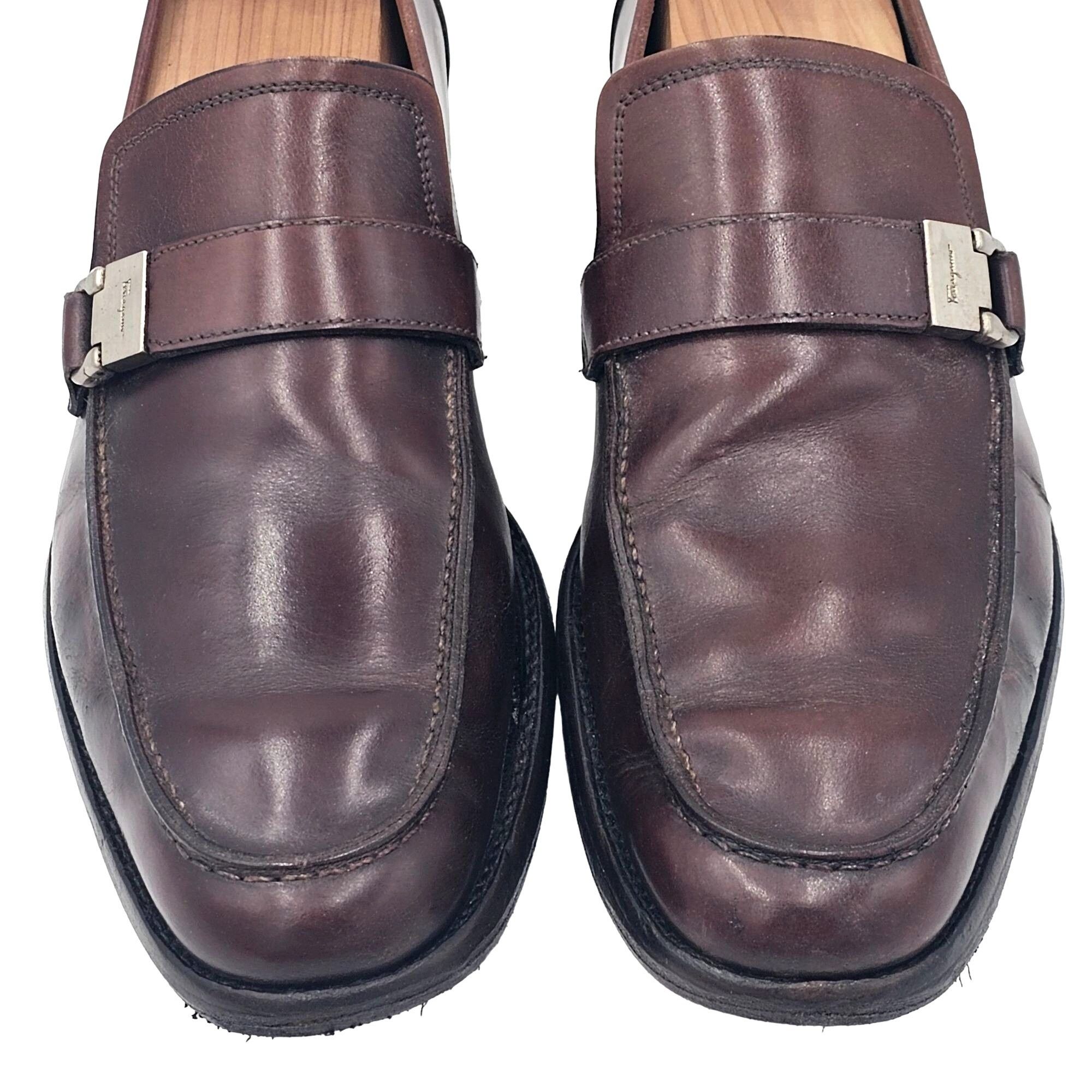 Vintage Salvatore Ferragamo Men 7 Brown Italian Leather Dress Shoe outlet Strap Loafers