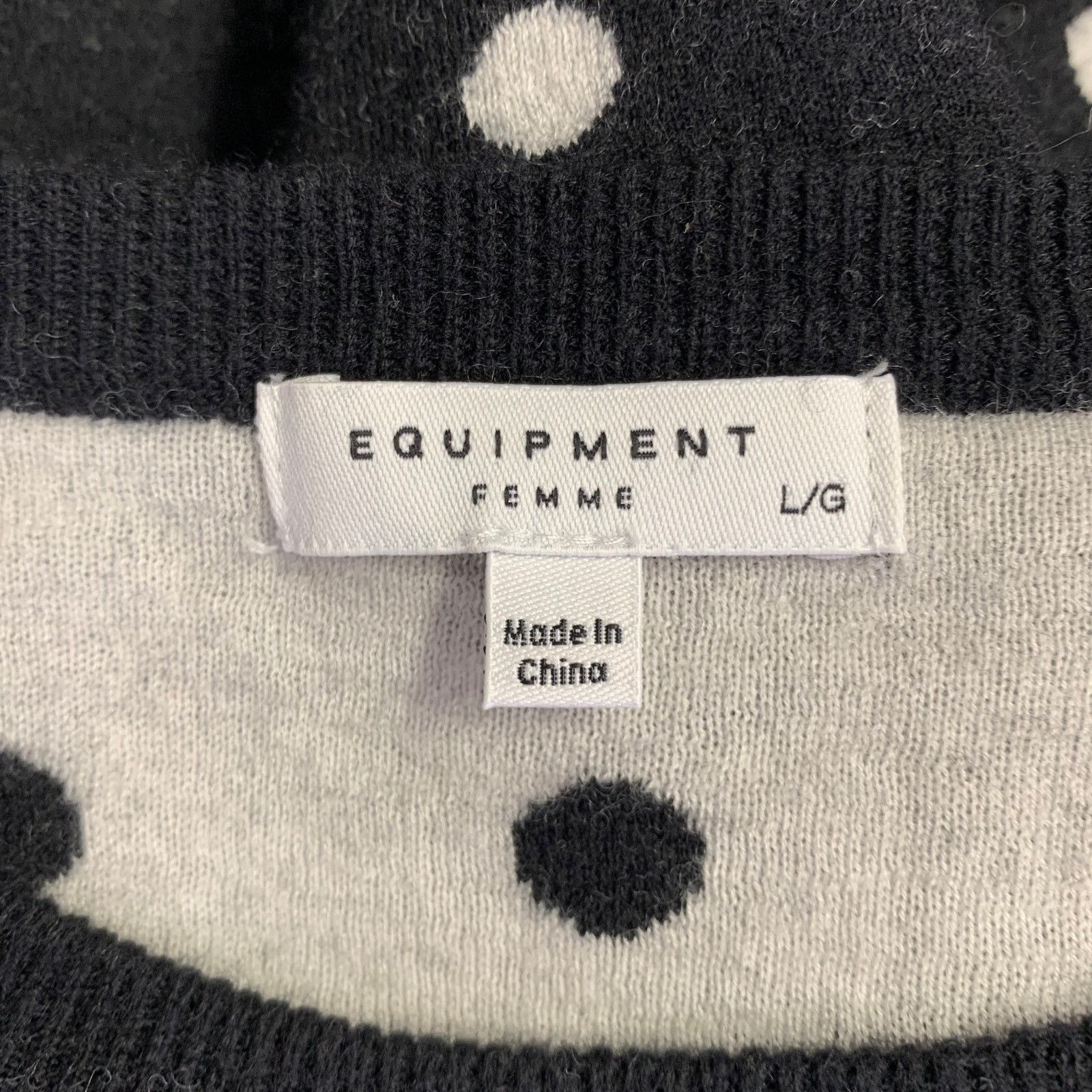 Equipment L Black White Wool Blend Polka Dot Crew Neck Pullover Size L / US 10 / IT 46 - 4 Thumbnail