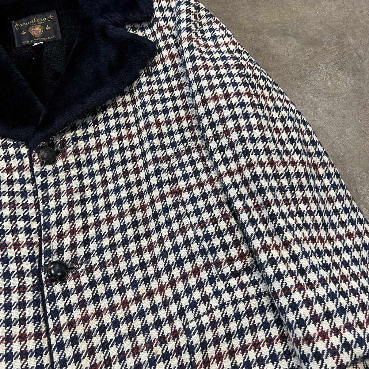 Vintage Vintage 70s Houndstooth Wool Overcoat Shearling Trench Size US L / EU 52-54 / 3 - 3 Thumbnail