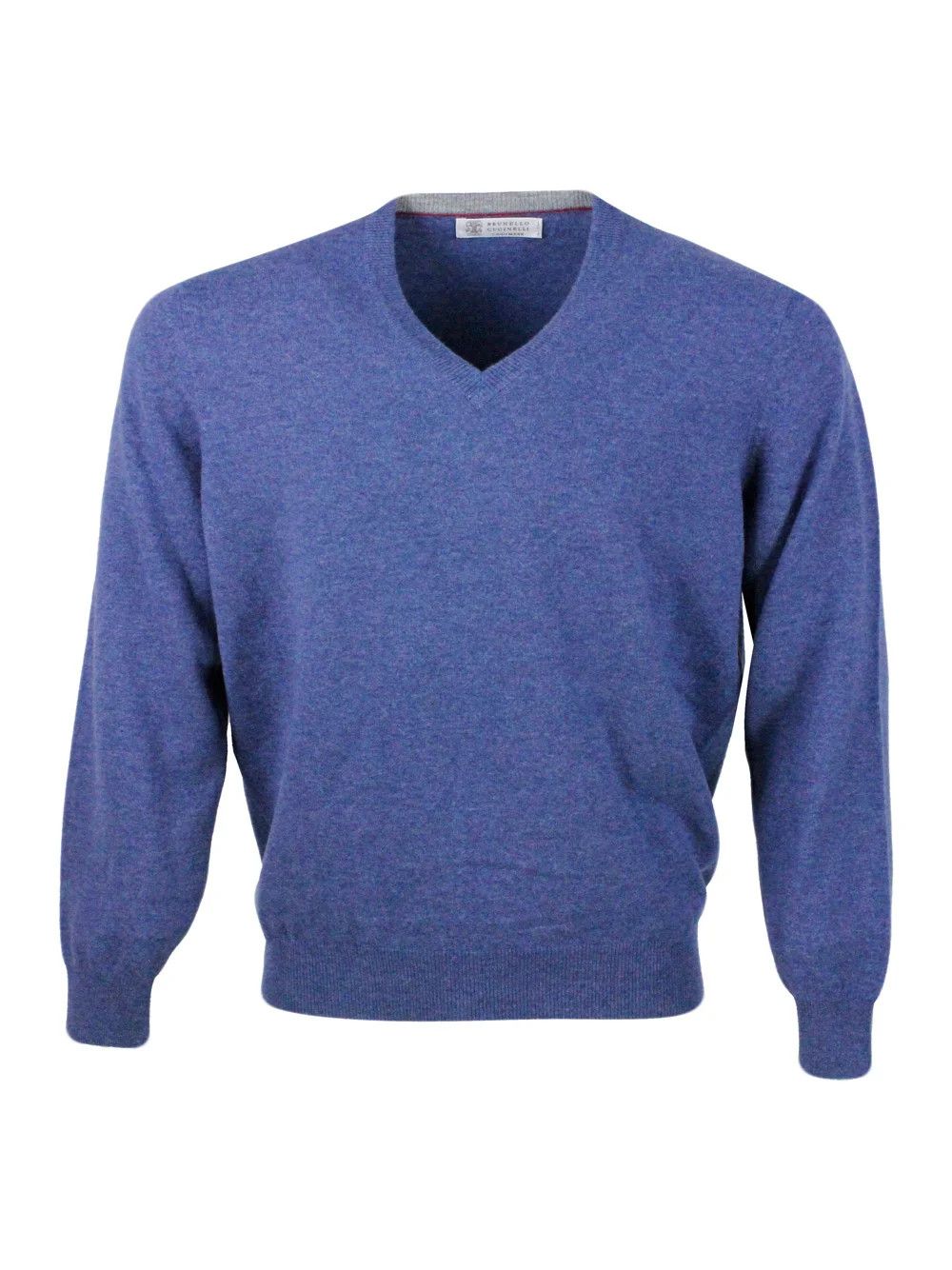 Brunello Cucinelli o1w1db10425 Cashmere V-Neck Knitted Jumper in Blue Size US XL / EU 56 / 4 - 1 Thumbnail