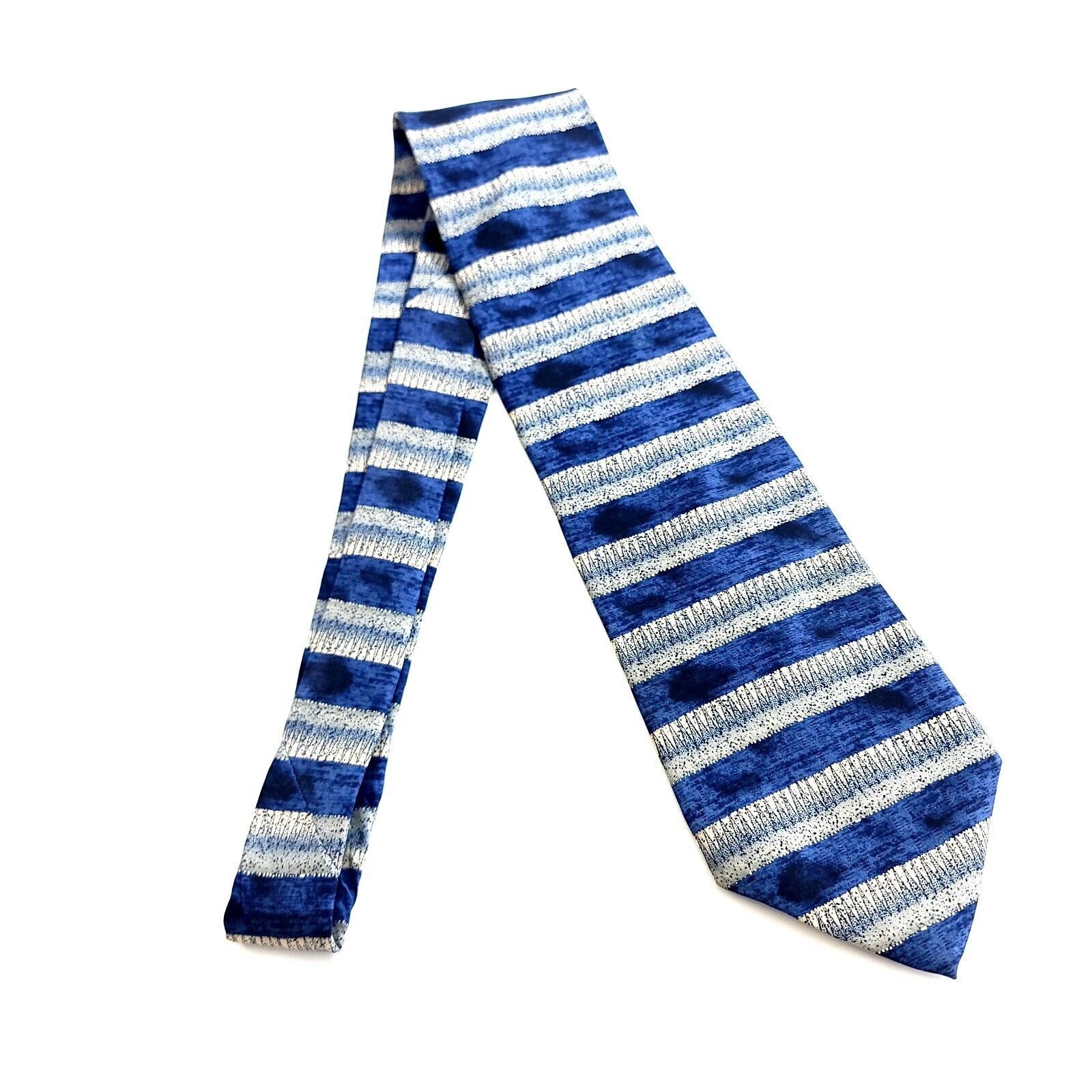 Designer Geoffrey Beene Blue Tan Abstract Print Striped Wide Silk Tie Size ONE SIZE - 6 Thumbnail