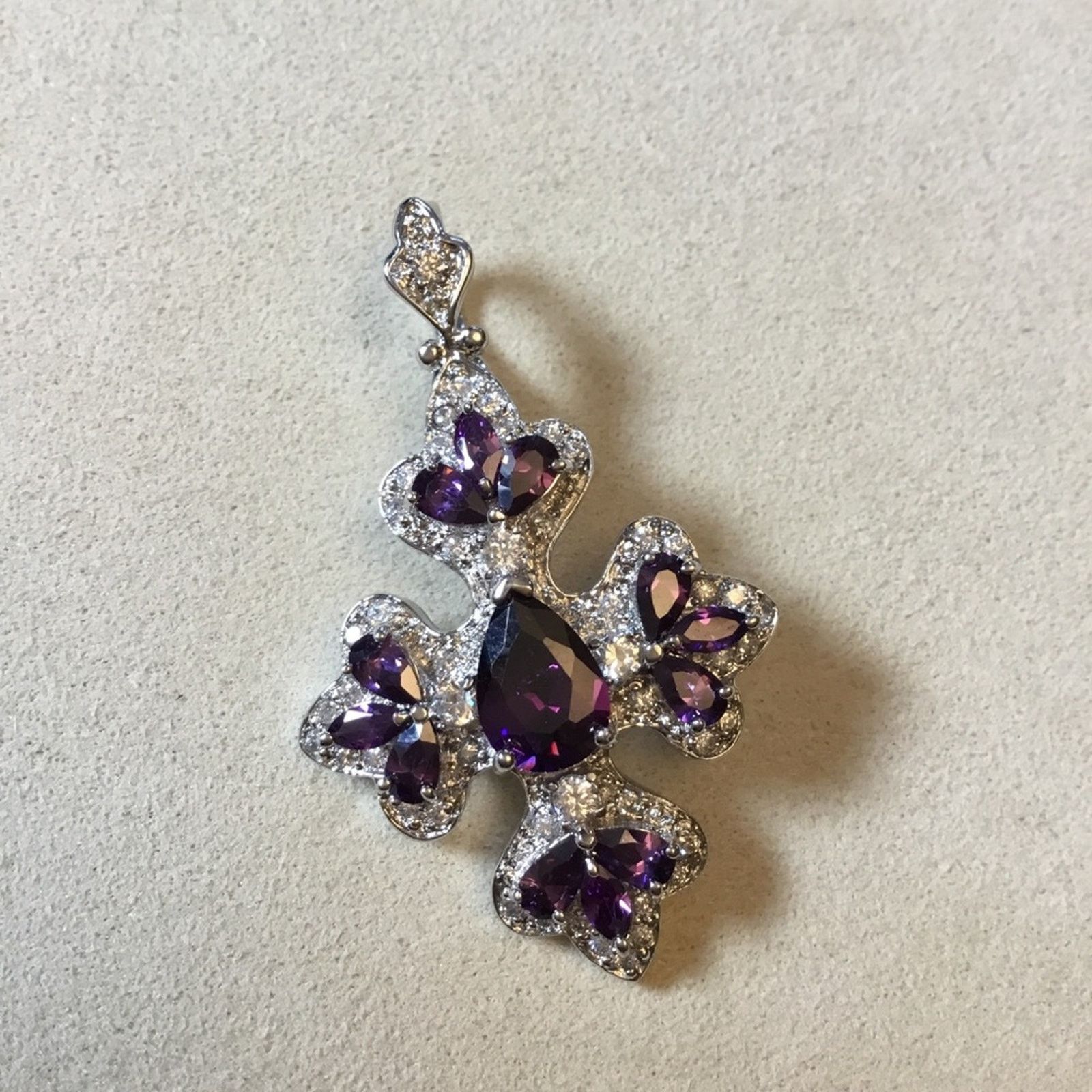 Other Sterling Silver Purple Crystal Flower Pendant Size ONE SIZE - 3 Thumbnail