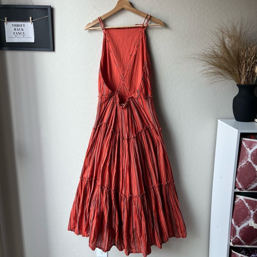 Ulla Johnson Ulla Johnson Dress Giulietta Red Striped Open Back Tiered Ma Size XL / US 12-14 / IT 48-50 - 7 Thumbnail