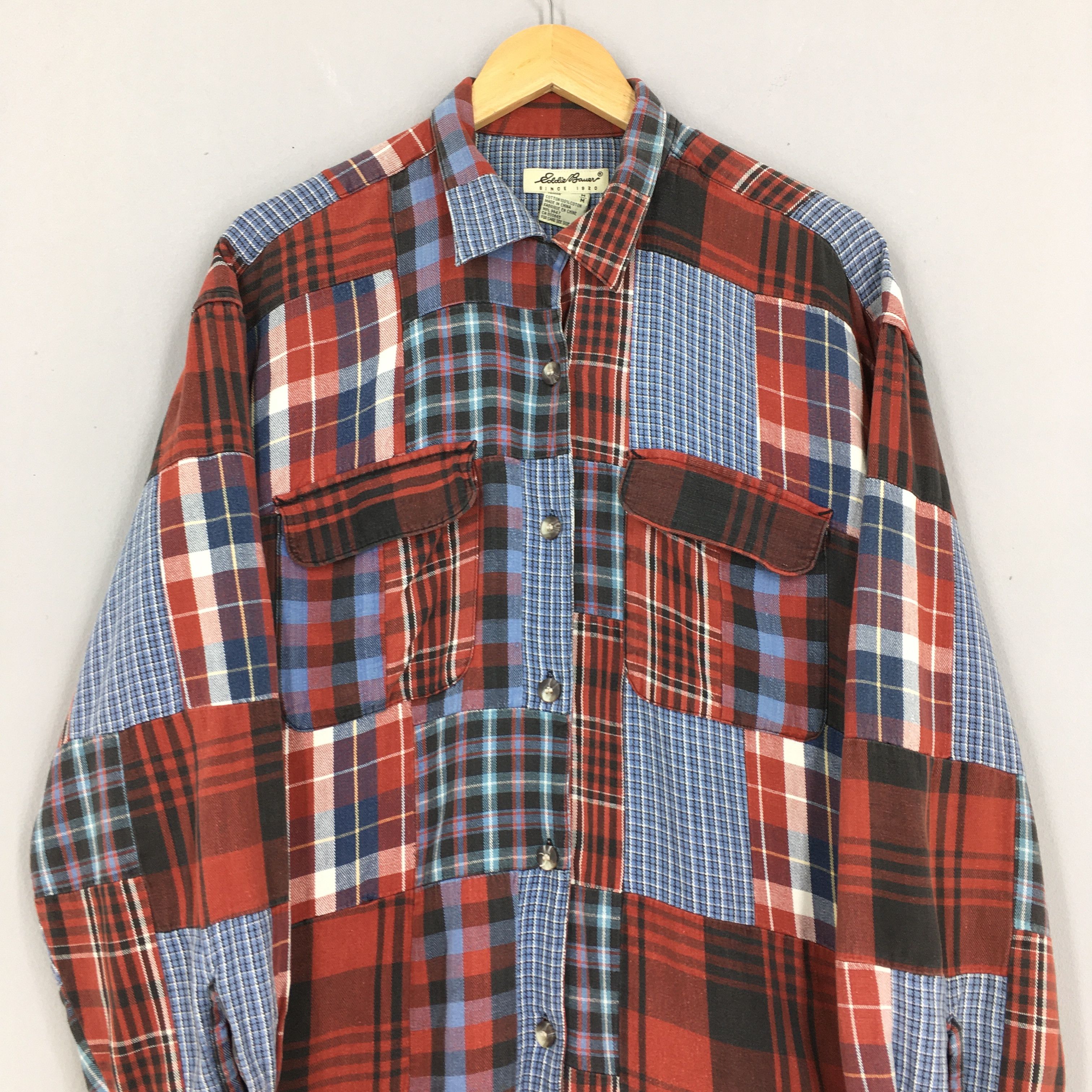 Eddie Bauer × Vintage Vintage Eddie Bauer Patchwork Boro Flannel Shirt Medium Size US S / EU 44-46 / 1 - 2 Thumbnail