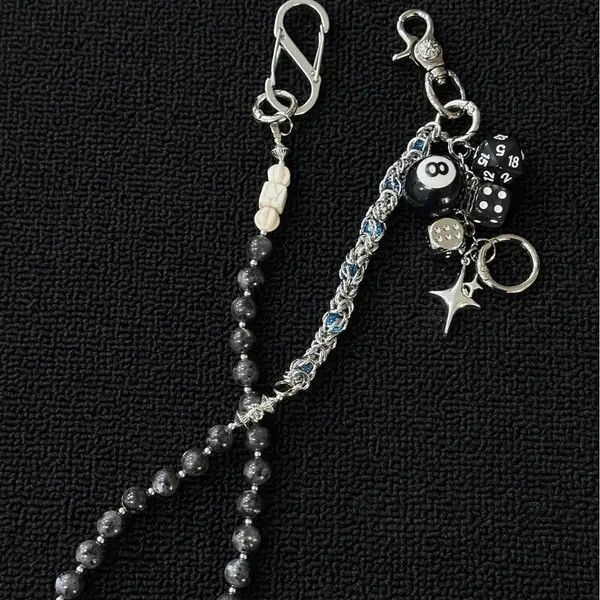 Jewelry Black Beaded Chain Wallet Keychain with Dice Charms Size ONE SIZE - 3 Thumbnail