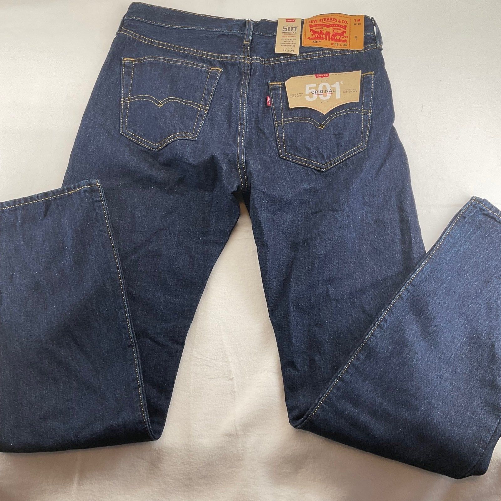 Levi's NWT LEVI'S 501 Jeans Men's 33W 34L Button Fly Dark Blue PAKI Size US 33 - 2 Thumbnail