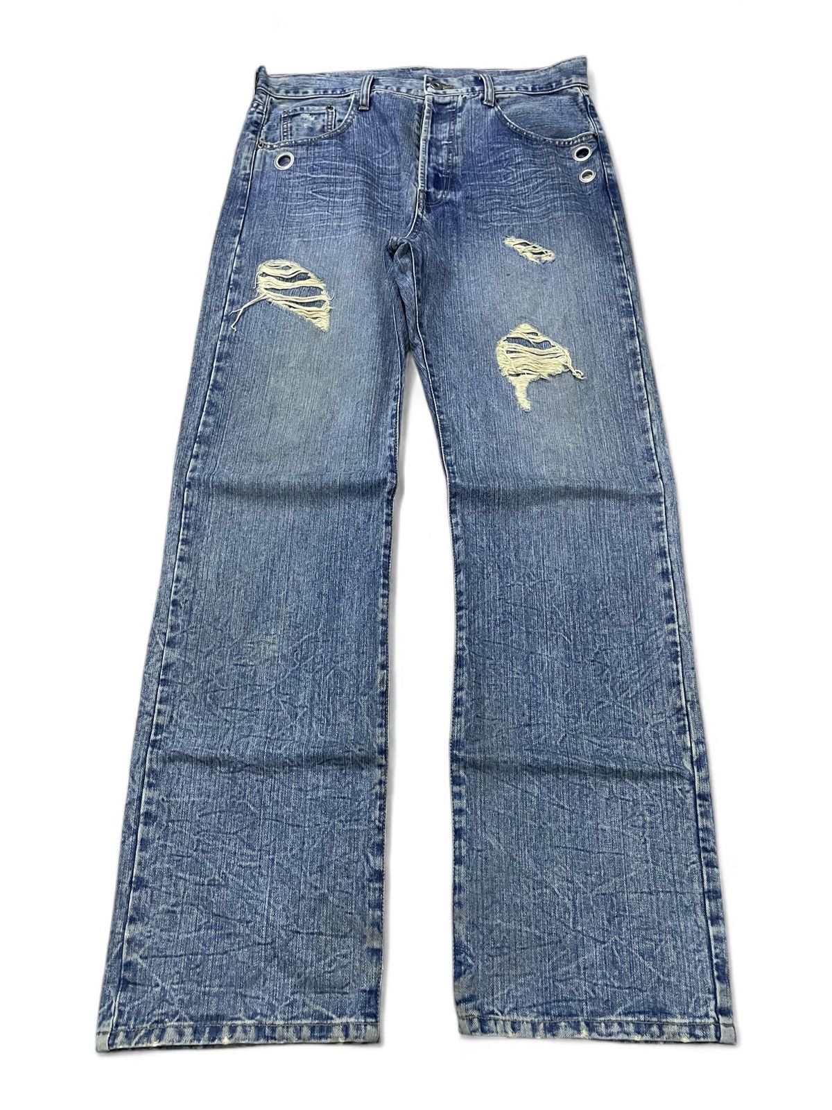 5351 POUR LES HOMMES × Japanese Brand × Tornado Mart Edge Rupert G land Asymmetrical Leather Pocket Rivets Jeans Size US 32 / EU 48 - 2 Thumbnail
