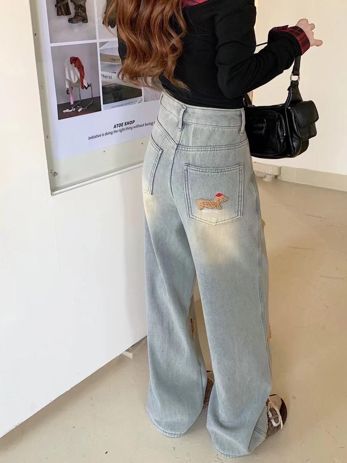 Japanese Brand × Jean Loose straight leg embroidered wide leg jeans Size US 30 / EU 46 - 3 Thumbnail