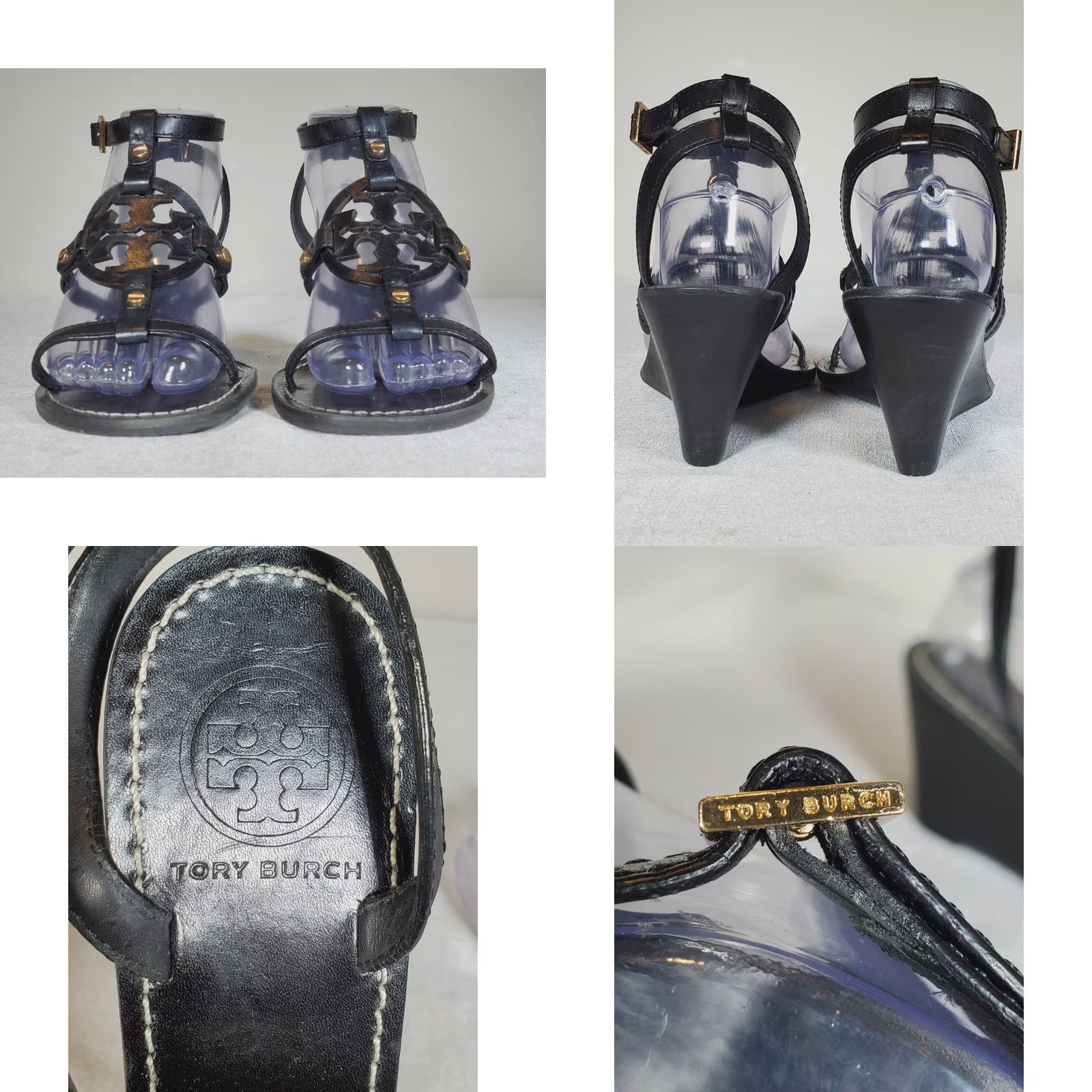 Tory Burch VINTAGE Tory Burch Miller Logo Ankle Strap Wedge Sandal Black Leather Women's US 7.5 M Size US 8 / IT 38 - 8 Thumbnail