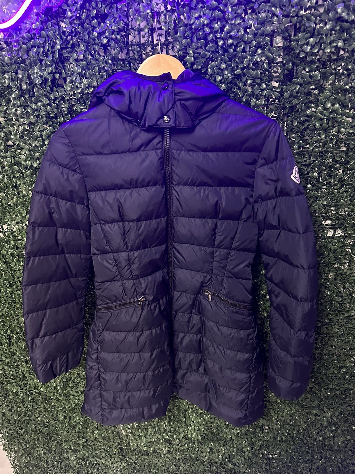 Image of Moncler Down Jacket Long Navy, Women's (Size Small)