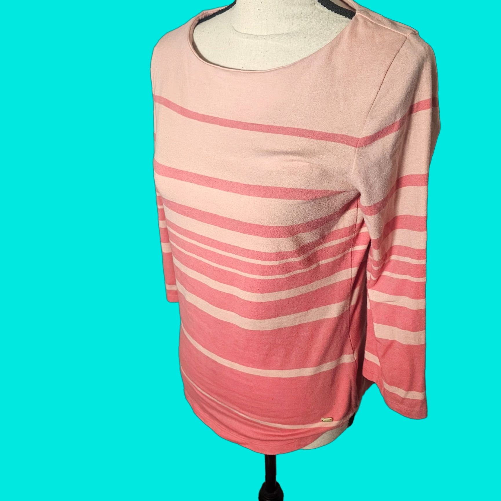 Tommy Hilfiger Tommy Hilfiger Top Women M Pink Stripe 3/4 Sleeve Round Neck Stretch Casual Size M / US 6-8 / IT 42-44 - 1 Thumbnail