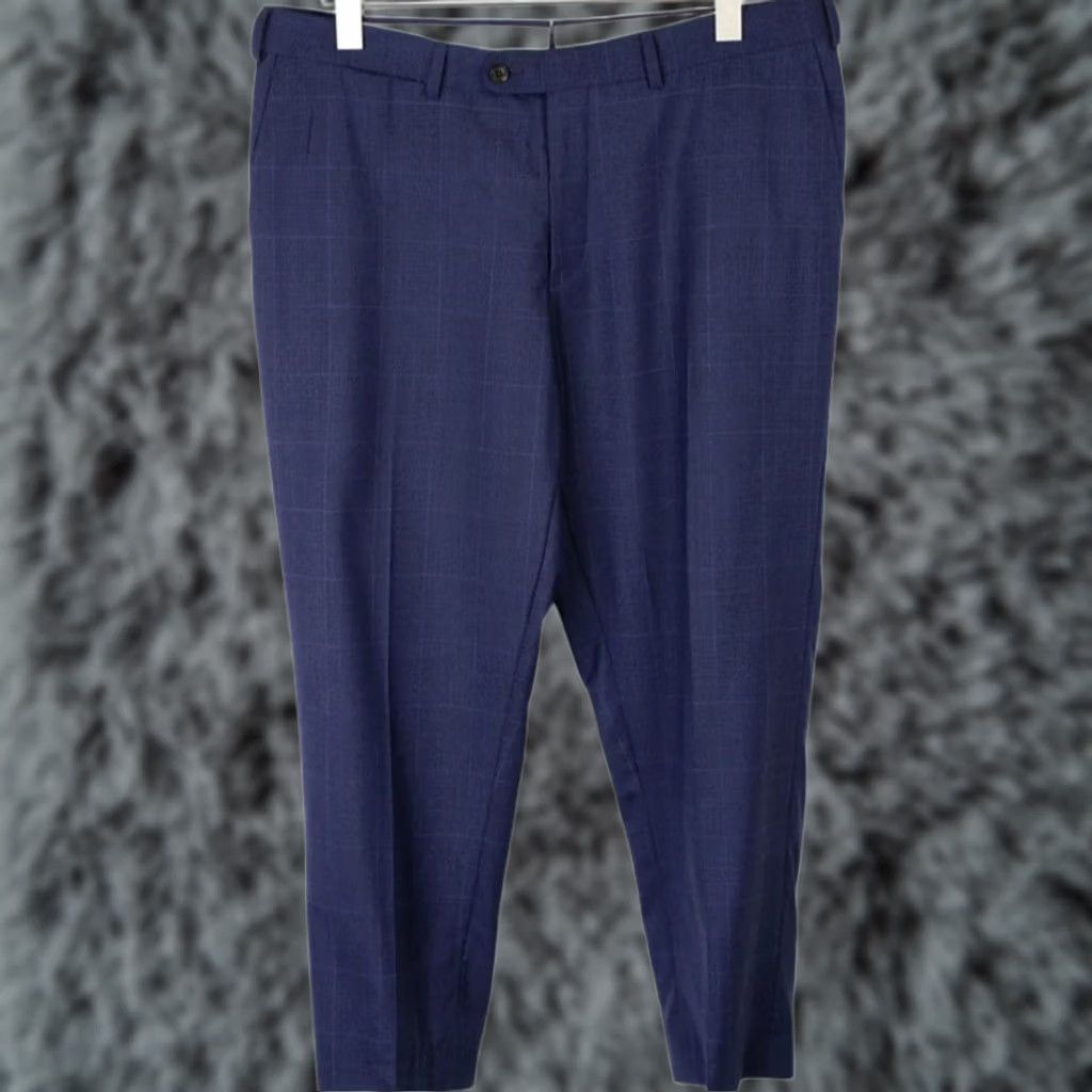 Suitsupply Suitsupply Sienna Trousers Wool Navy Blue Check Pattern Men UK 44S / W37 Tapered Front Zip Flat Front Casual Formal Shop Wear Mens Size US 44 / EU 60 - 1 Thumbnail