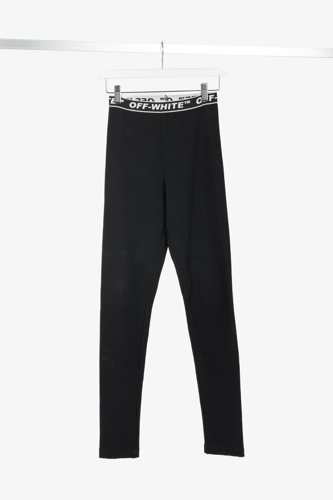 Off-White Off-White Black Logo-Waistband Ribbed Leggings Size 27" / US 4 / IT 40 - 1 Thumbnail