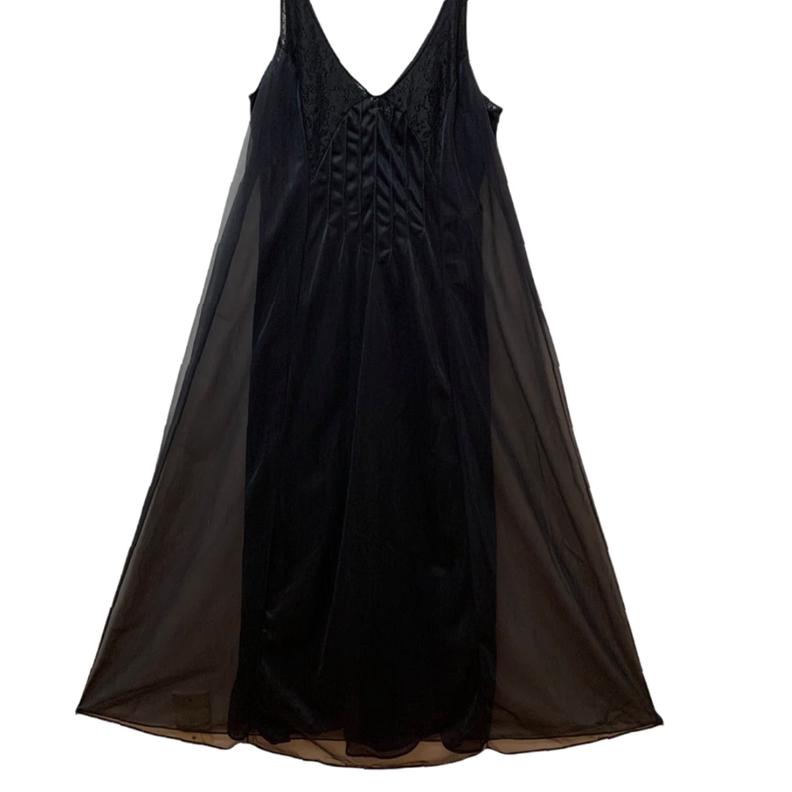 Vintage VINTAGE Vassarette Nightgown Nylon Long Sheer Sweep Lace Gown 55" Black L NS NEW Size ONE SIZE - 2 Thumbnail