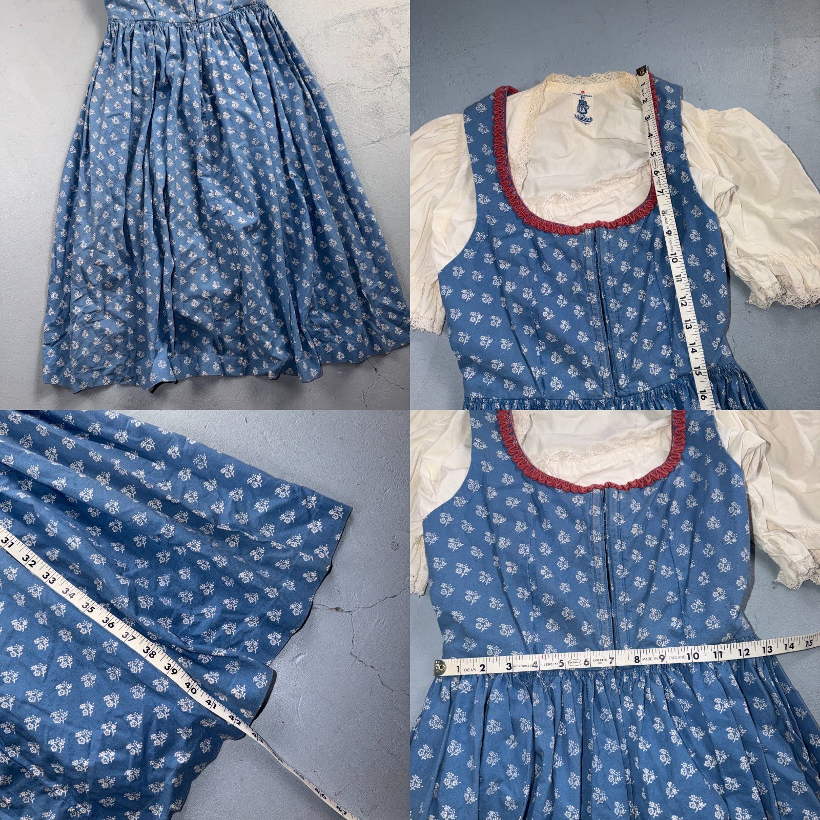 Vintage VINTAGE Wallach Wallach Volkskunfthaus Munchen Antique Dress German Smocked Handmade Dirndl 50s Gold 1900s Size XS / US 0-2 / IT 36-38 - 9 Thumbnail