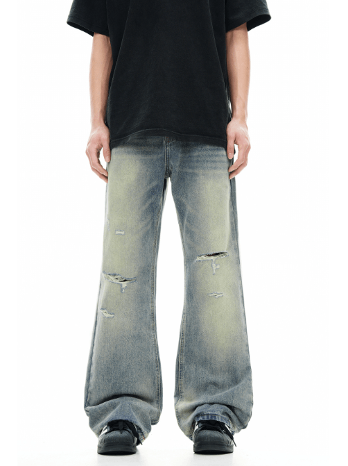 American men's washed straight ripped jeans y2k