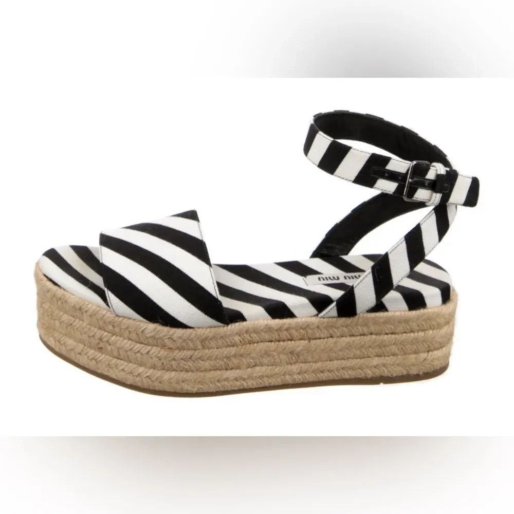 Miu Miu MIU MIU Canvas Black & White Striped Cloth Espadrilles. Buc Size US 7.5 / IT 37.5 - 1 Thumbnail