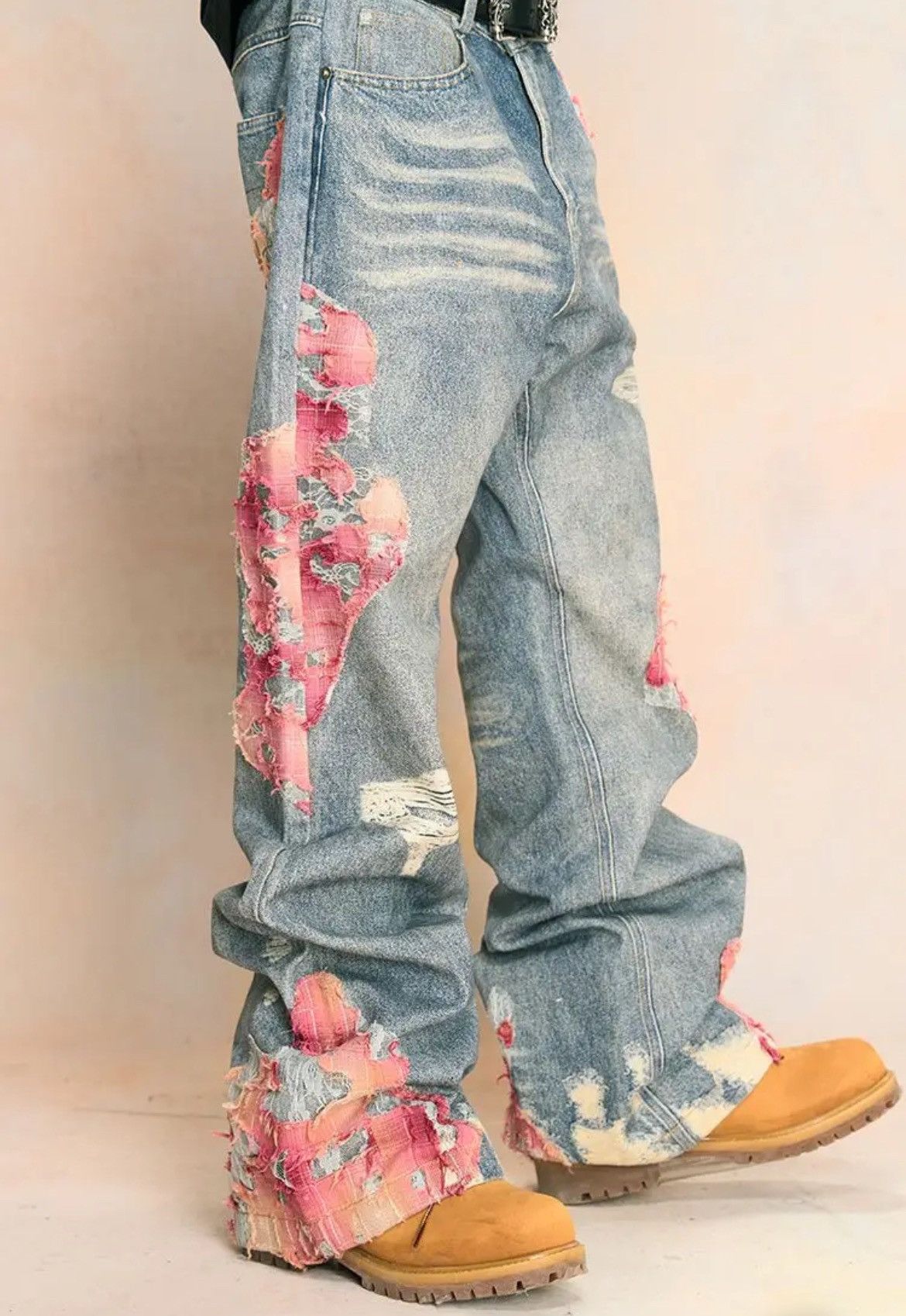 Vintage Patchwork Ripped Wide Leg Jeans Size US 28 / EU 44 - 3 Thumbnail