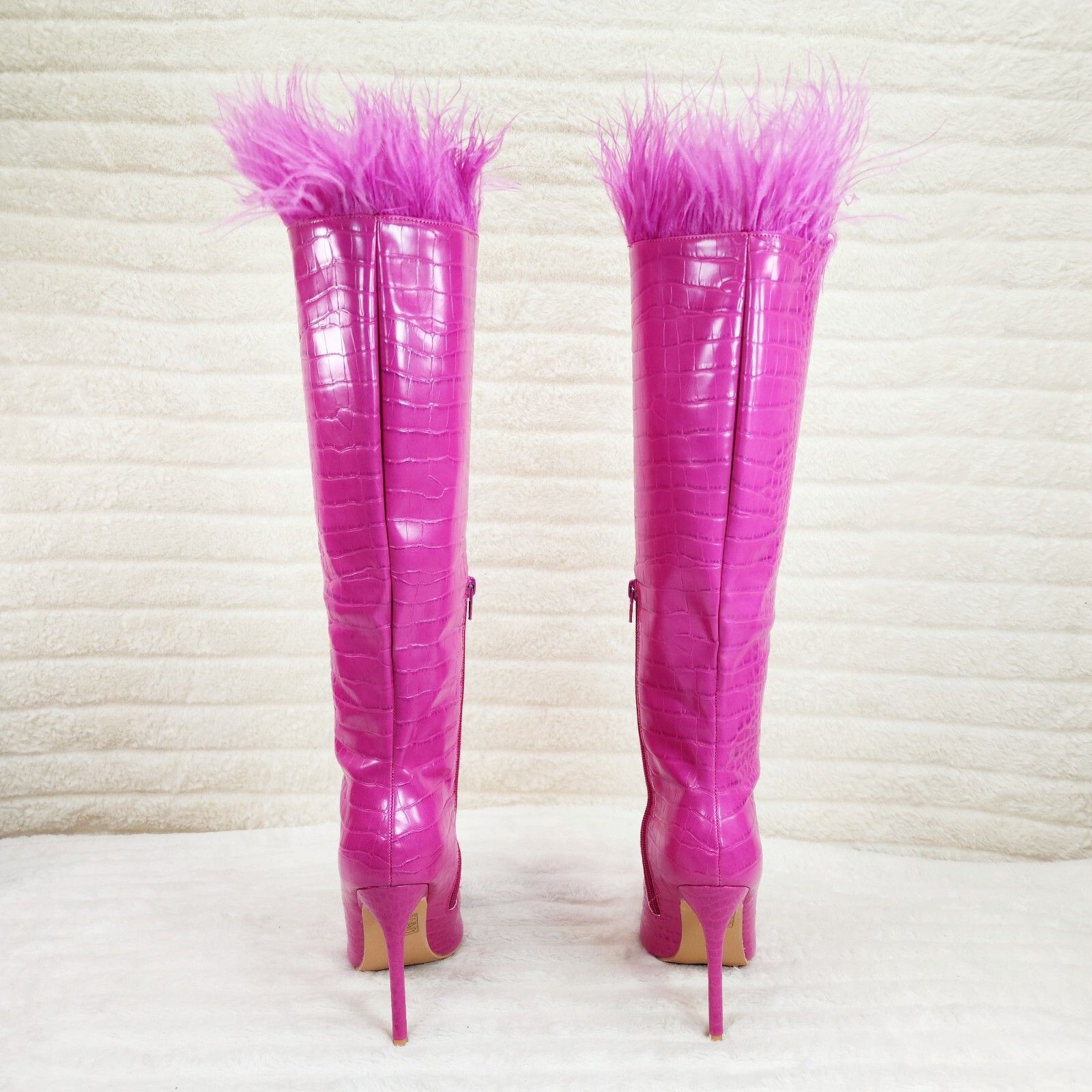 Other Flirty Fuchsia Pink Snake Texture Knee High Heel Stiletto Bo Size US 7 / IT 37 - 2 Thumbnail