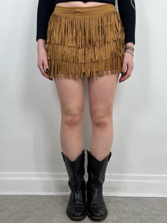 Vintage 2000s Plein Sud Camel Fringe Skirt Size 26" / US 2 / IT 38 - 4 Thumbnail