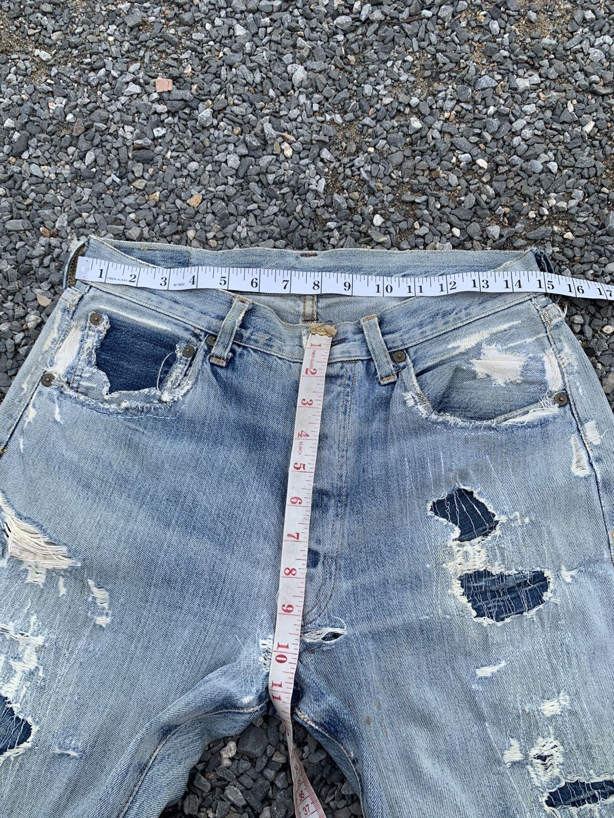 Kapital VINTAGE LEVIS 501XX BIG E SELVEDGE DAMAGE DISTRESSED DENIM Size US 30 / EU 46 - 21 Thumbnail