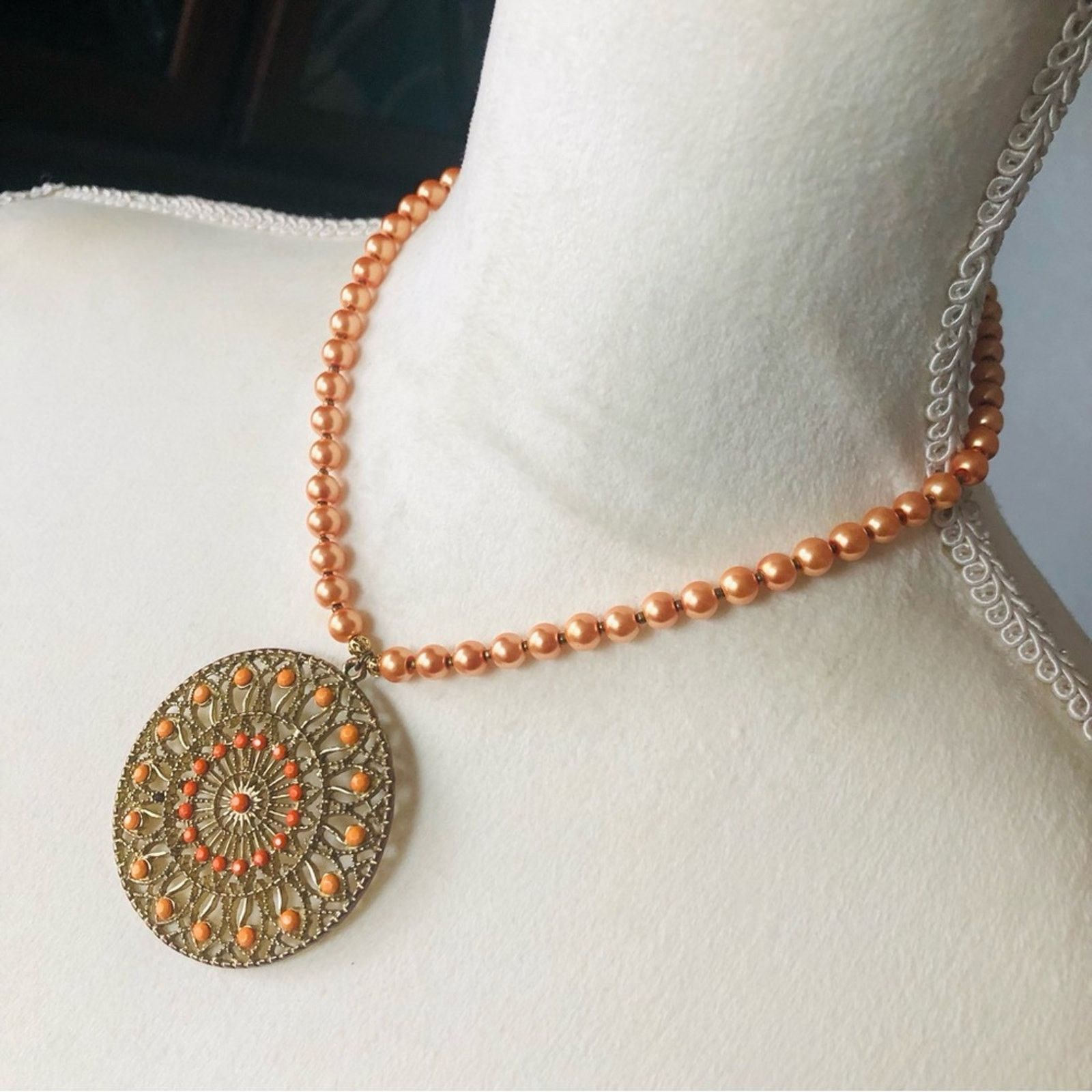 Handmade Handcrafted repurpose coral filigree stone Pearl necklace Size ONE SIZE - 5 Thumbnail