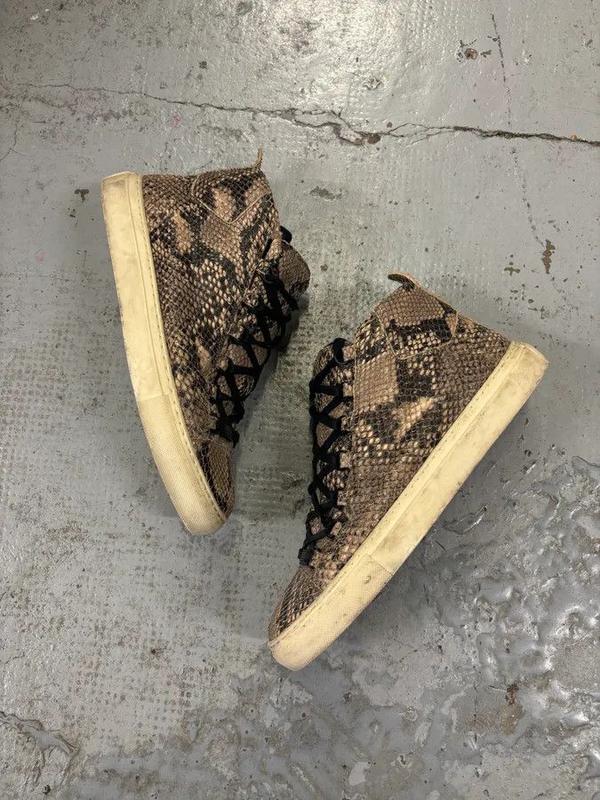 Vintage Balenciaga Arena Beige Python Leather High Sneakers Size US 10 / EU 43 - 6 Thumbnail