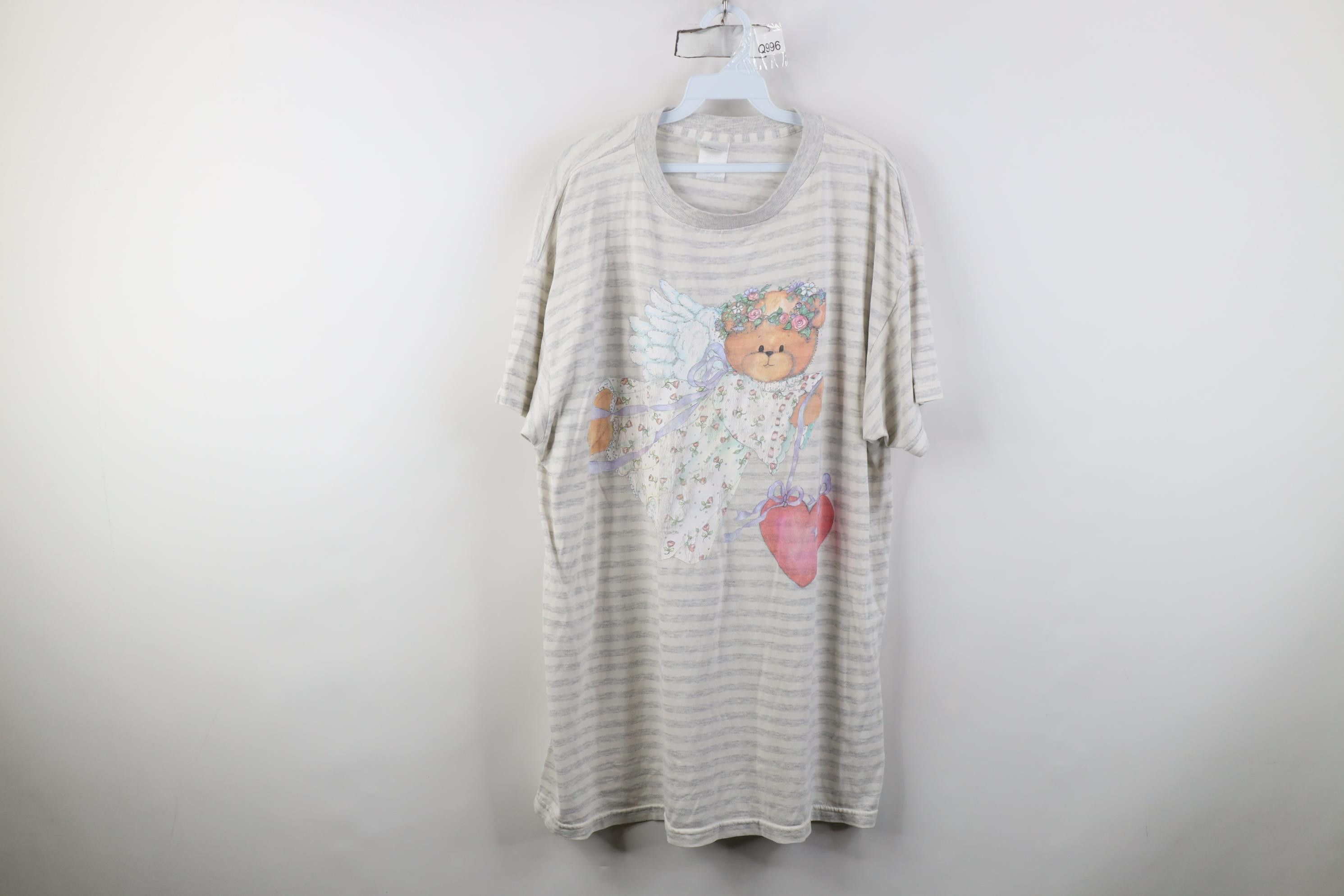 Vintage Vintage 90s Angel Bear Heart Striped Night Sleep T-Shirt USA Size ONE SIZE - 1 Thumbnail