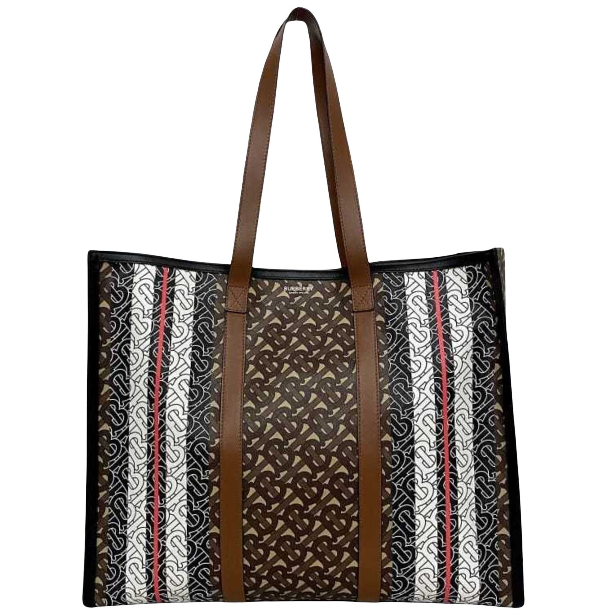 image of Burberry Stripe Tote in Brown, Women's