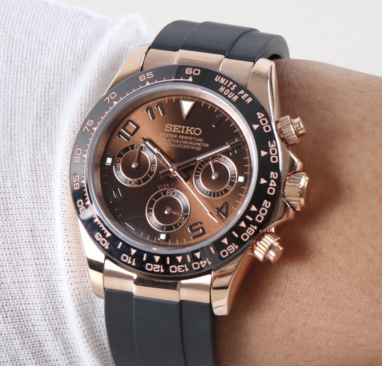 Seiko Mod Daytona Racing Dial Brown Rosegold Watch VK63 41mm