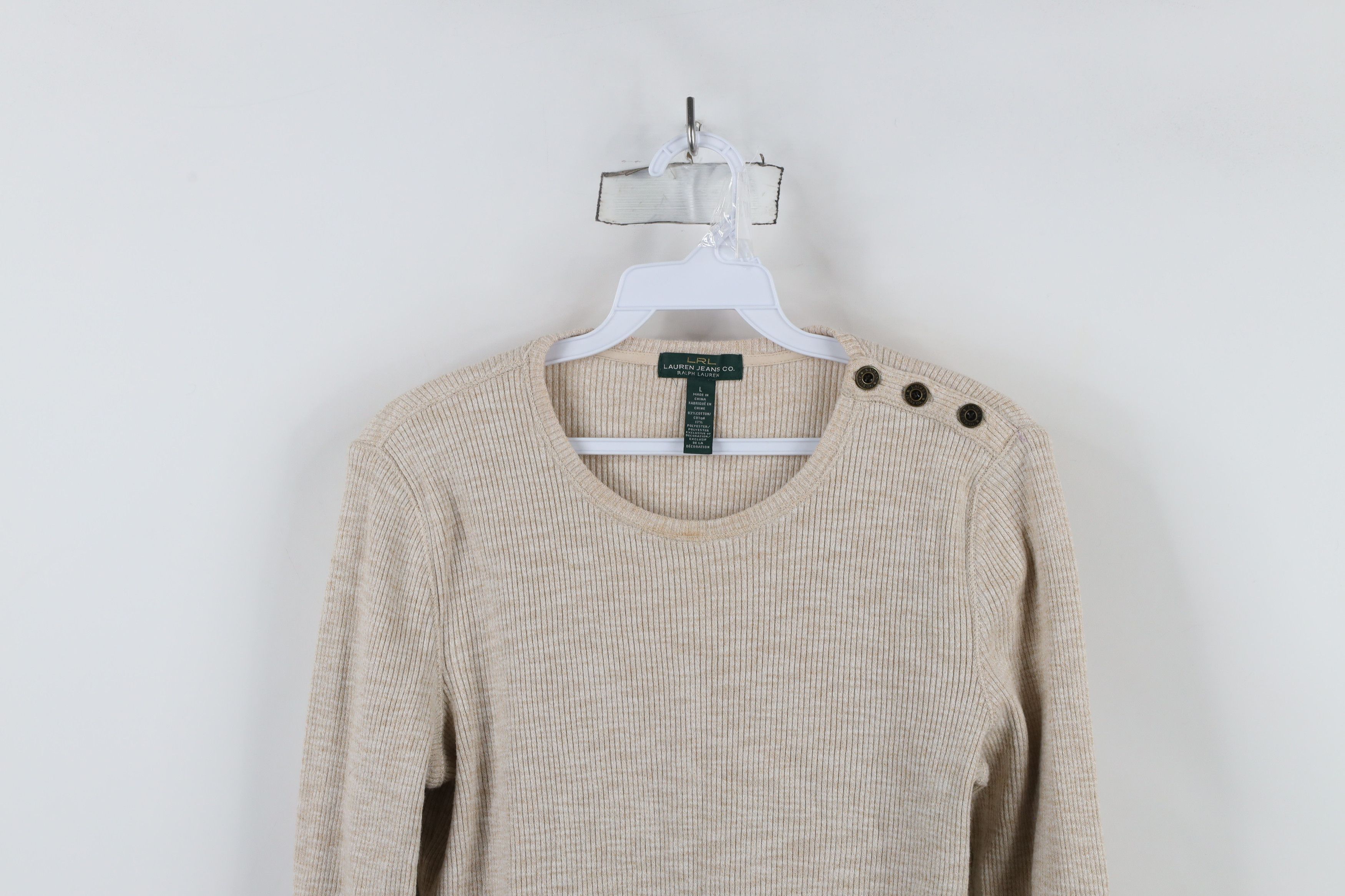 Ralph Lauren × Vintage Vintage 90s Y2K Ralph Lauren Thermal Ribbed Knit T-Shirt Size L / US 10 / IT 46 - 2 Thumbnail