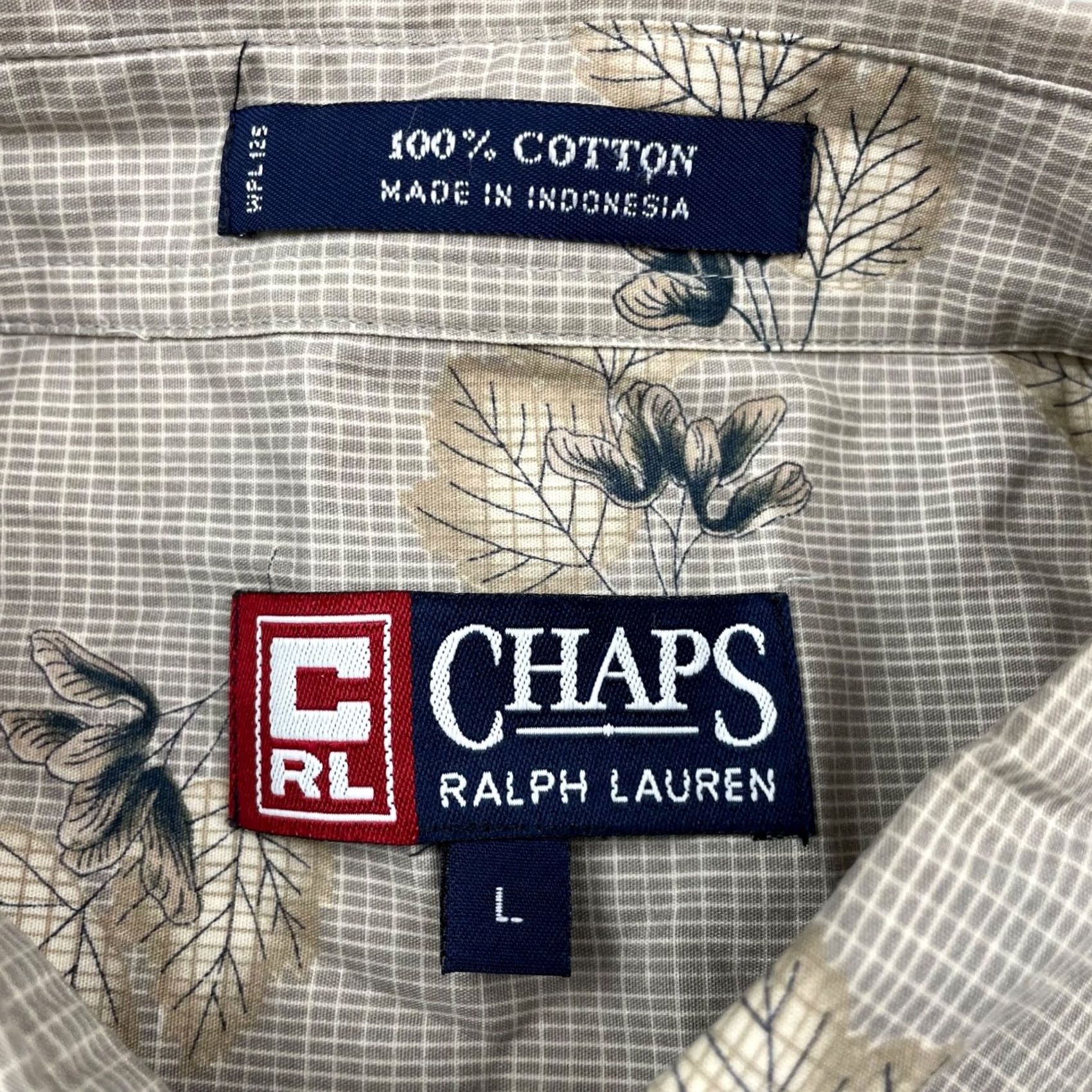 Chaps Chaps Ralph Lauren Shirt Button-Up Men’s 100% Cotton Beige/Gray Leaves Large Long Sleeve Button-Down Collar Mens Size US L / EU 52-54 / 3 - 3 Thumbnail