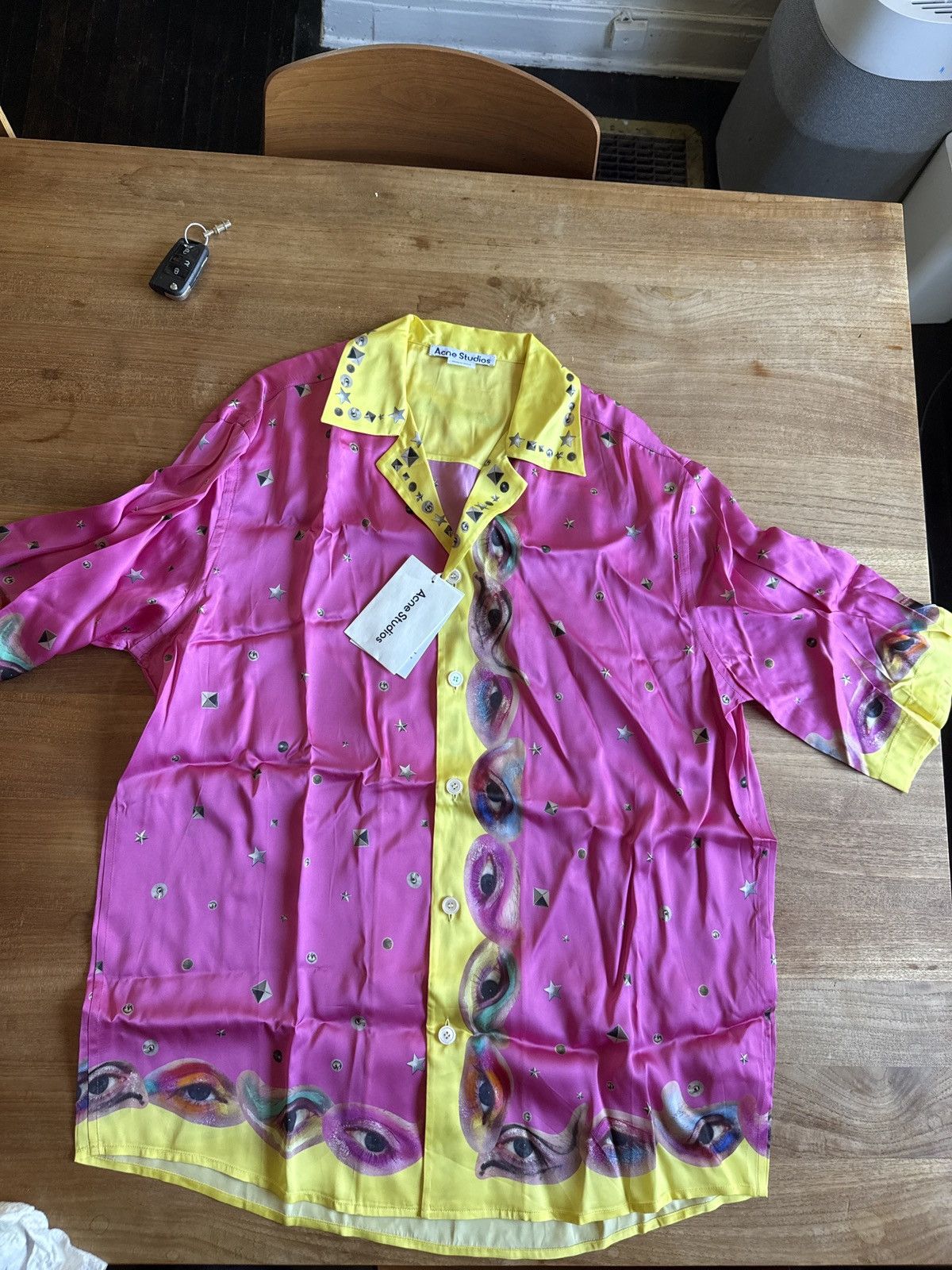 Acne Studios Printed Button Up Shirt in Fuschia Pink Size US M / EU 48-50 / 2 - 1 Thumbnail
