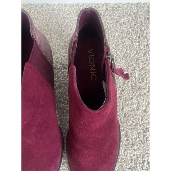 Vionic Vionic Burgundy Suede & Faux Snakeskin Ankle Boots With Side Size US 5 / IT 35 - 8 Thumbnail