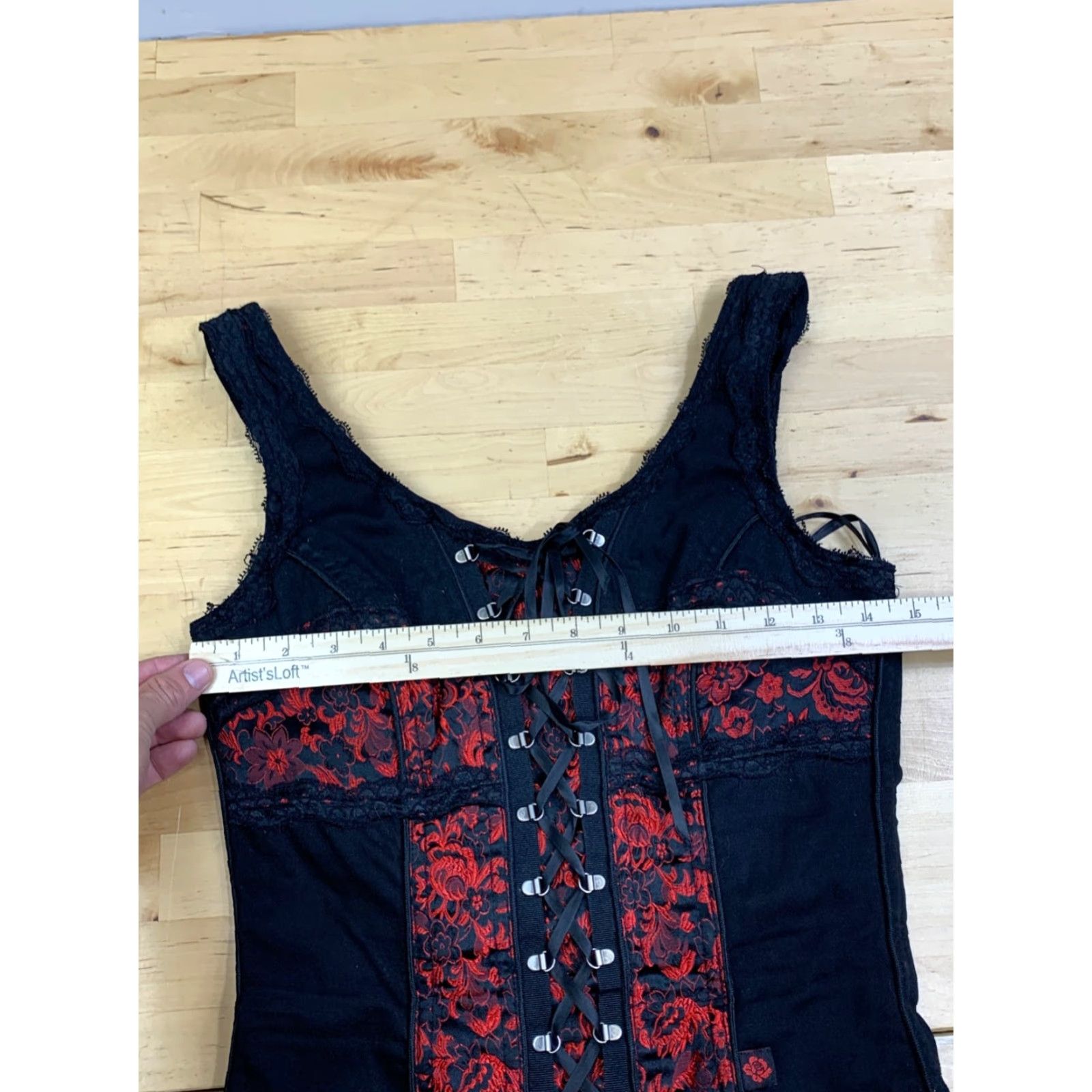 Tripp NYC VINTAGE TRIPP NYC Corset Lace Floral Black Red Grunge Rave 12986 S/M Women's Nightwear Party/Cocktail Spring Summer Grunge Shirts Womens Size S / US 4 / IT 40 - 6 Thumbnail