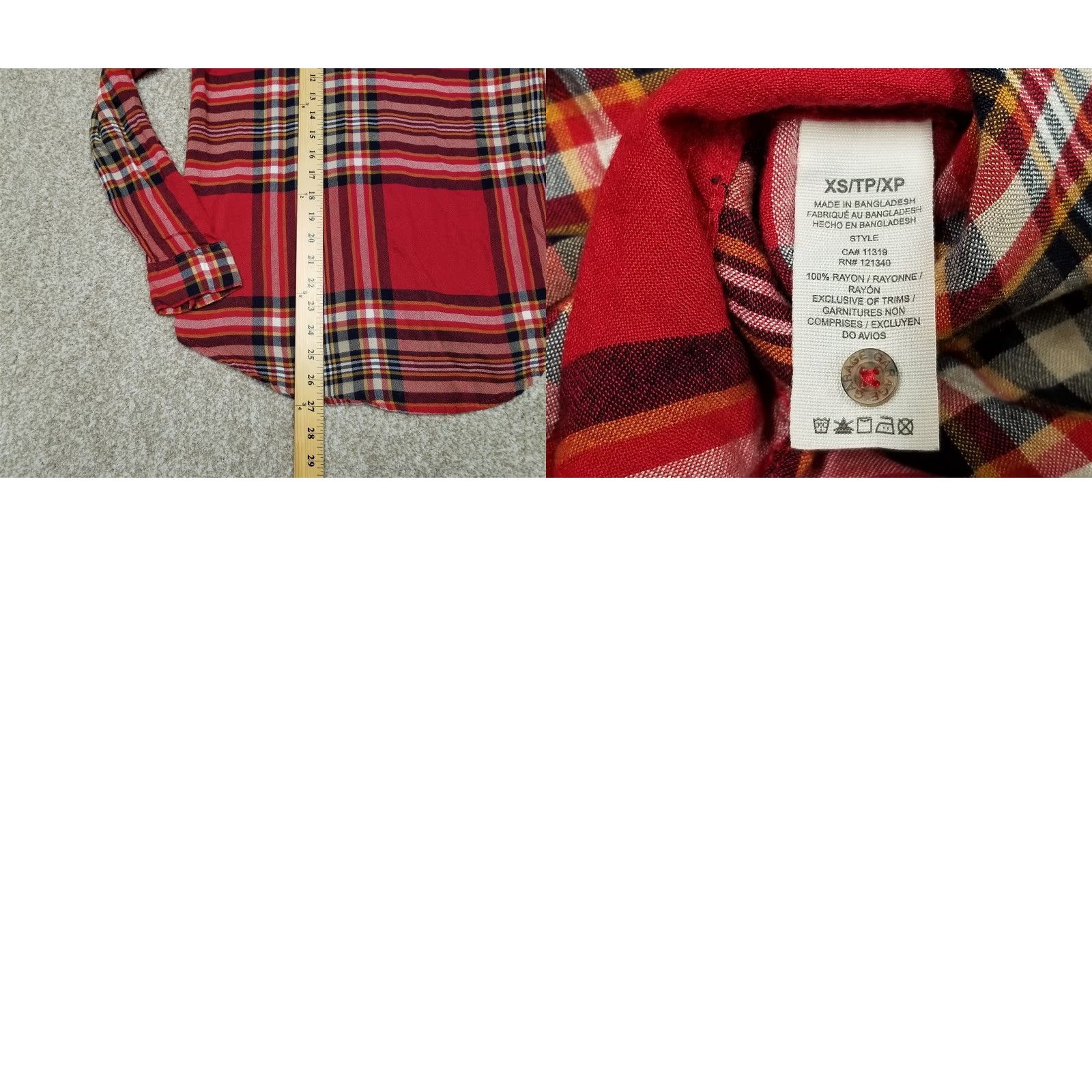 Garage Garage Top Womens XS Red 100% Rayon Plaid Long Sleeve Casual Shirt Size XS / US 0-2 / IT 36-38 - 8 Thumbnail