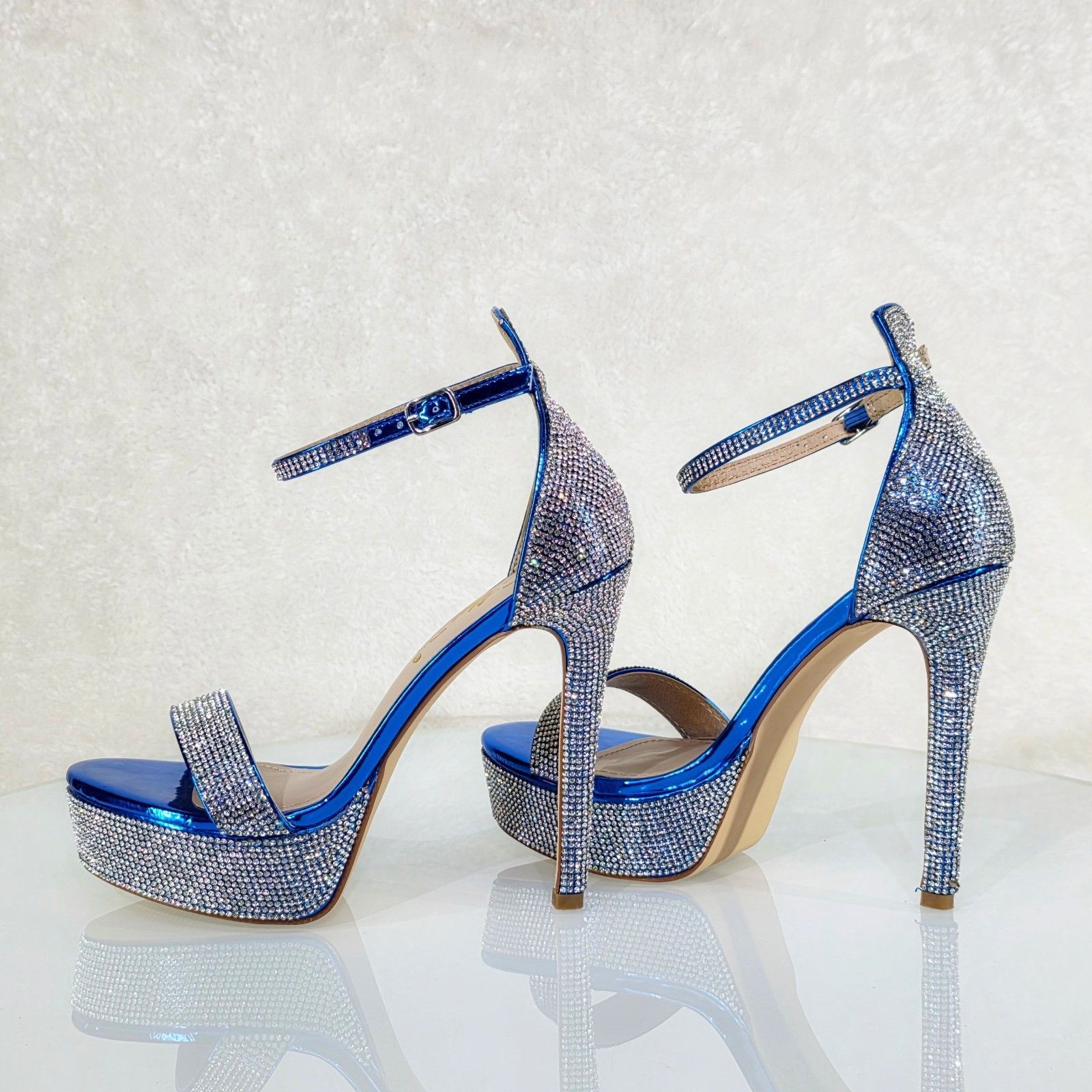 Other Destiny Blue Metallic Platform 5" Heels Rhinestone Evening P Size US 7.5 / IT 37.5 - 1 Thumbnail