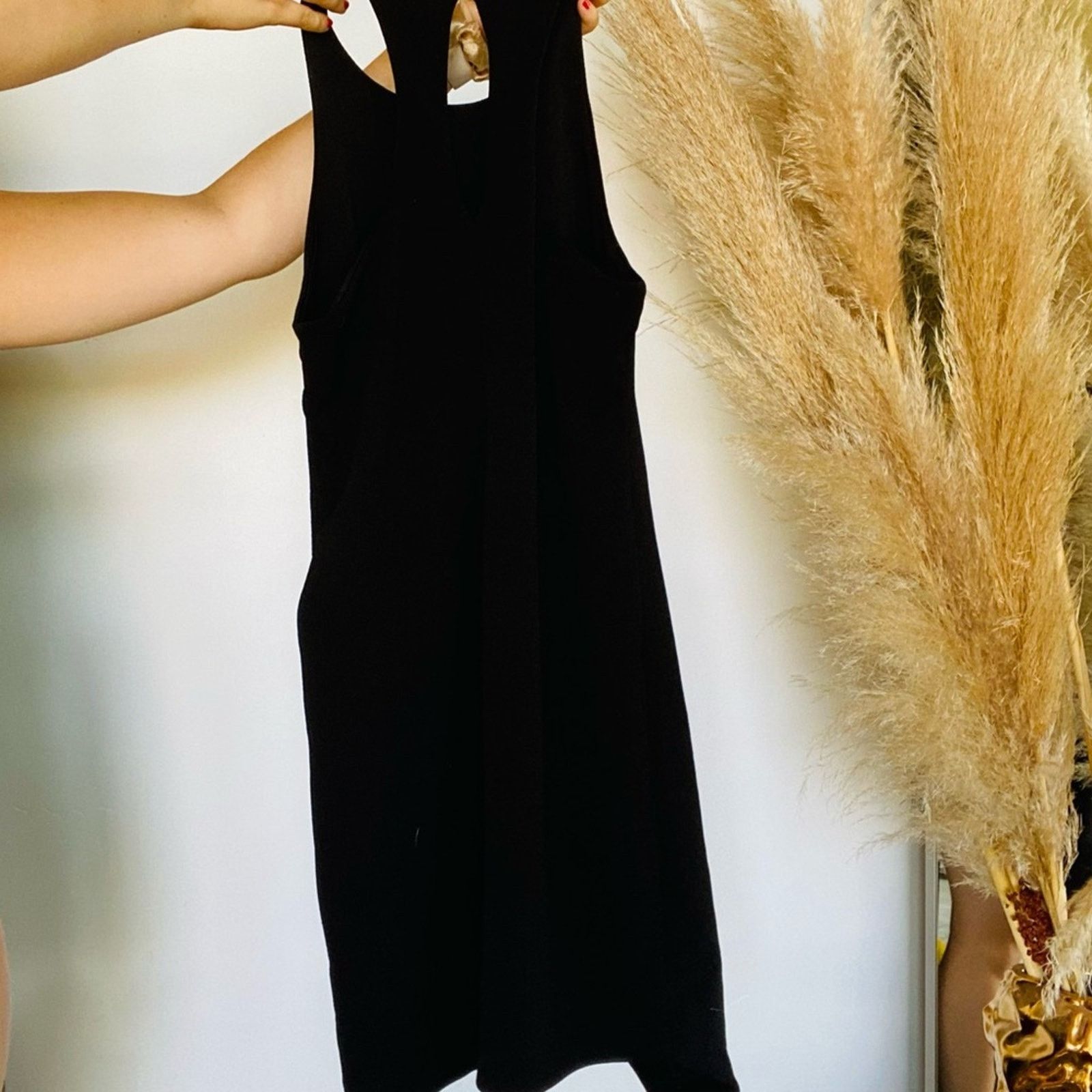 leith bodycon dress NORDSTROM LBD Black Faux Tank Top Mini BIS-07-04-24 L'Idee Gala Deep V Length:L