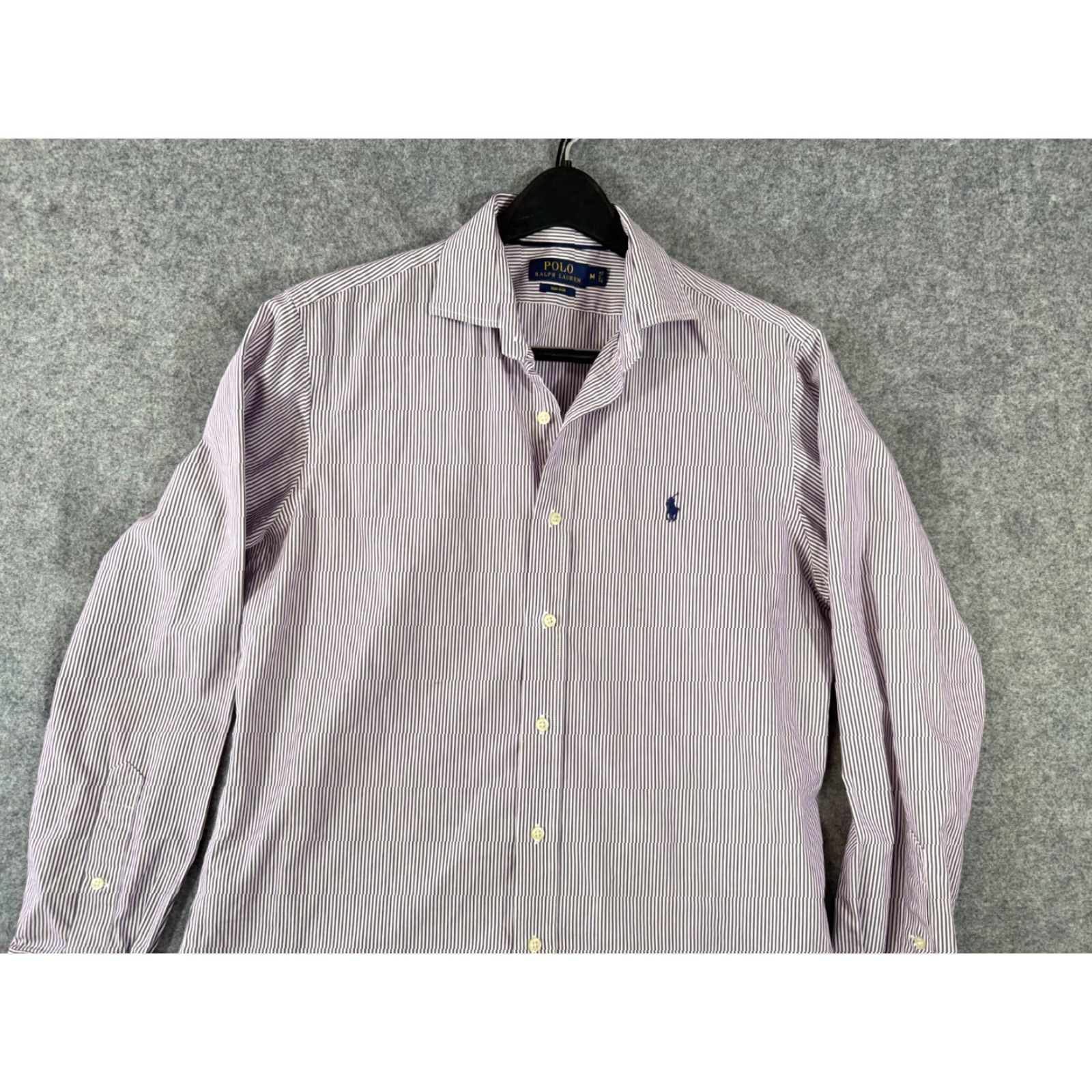 Polo Ralph Lauren Polo Ralph Lauren Shirt Mens M Purple White Striped Non-Iron Slim Fit Pony Logo Long Sleeve Button-Up Size US M / EU 48-50 / 2 - 3 Thumbnail
