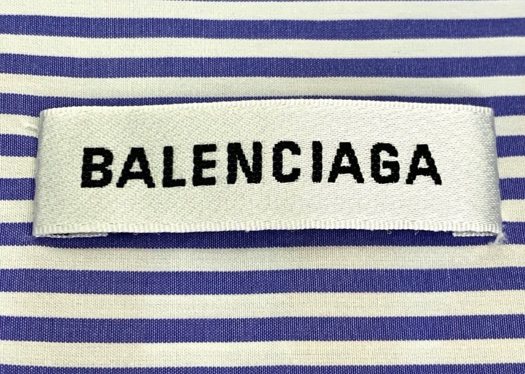 Balenciaga Balenciaga logo letter printed blue and white striped cott Size 36R - 6 Thumbnail