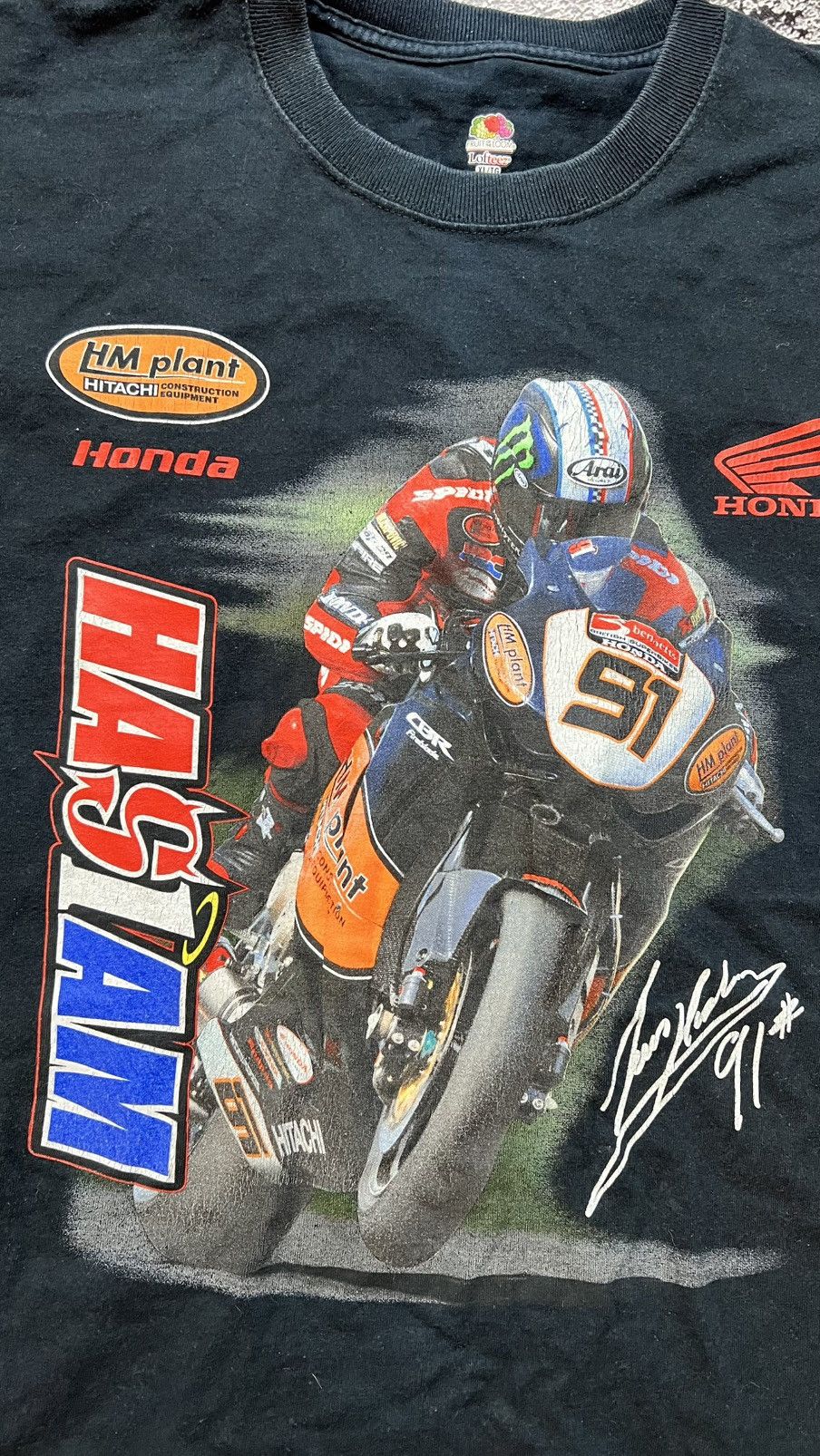 Fruit Of The Loom VTG 90’s Honda motosport Leon Haslam 91 vintage t shirt Size US XL / EU 56 / 4 - 4 Thumbnail