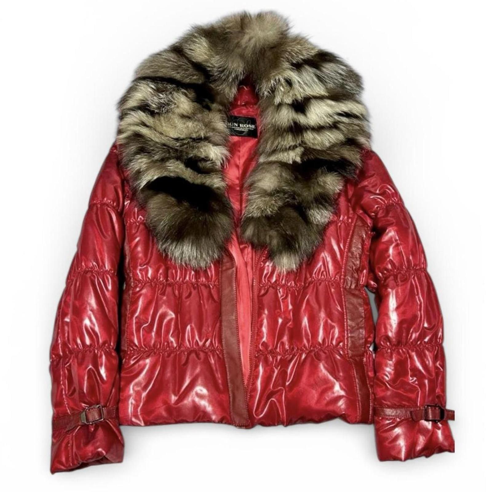 Other Real sheepskin leather grunge red fur collar down jacket Size S / US 4 / IT 40 - 1 Thumbnail